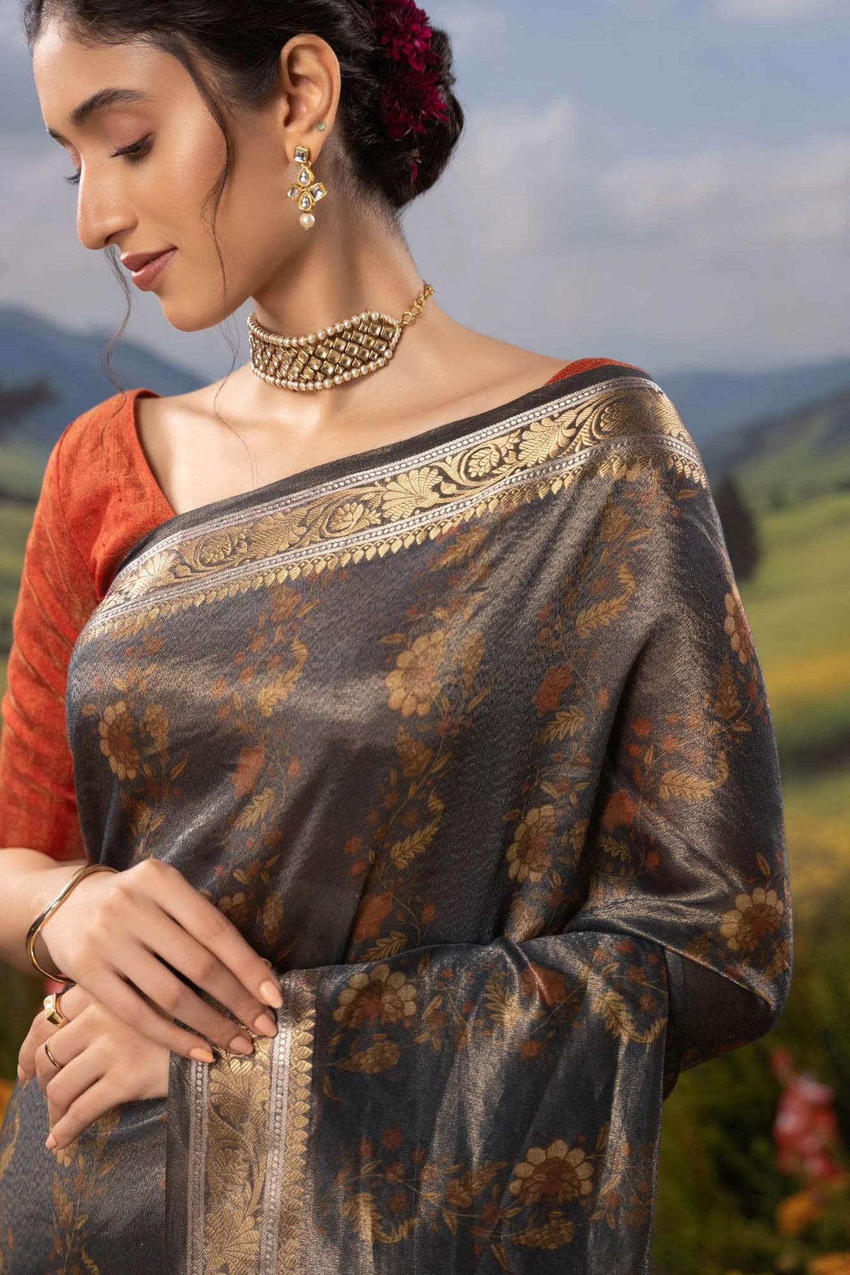 Midnight Celesete-Navy Blue Cotton Tissue Saree