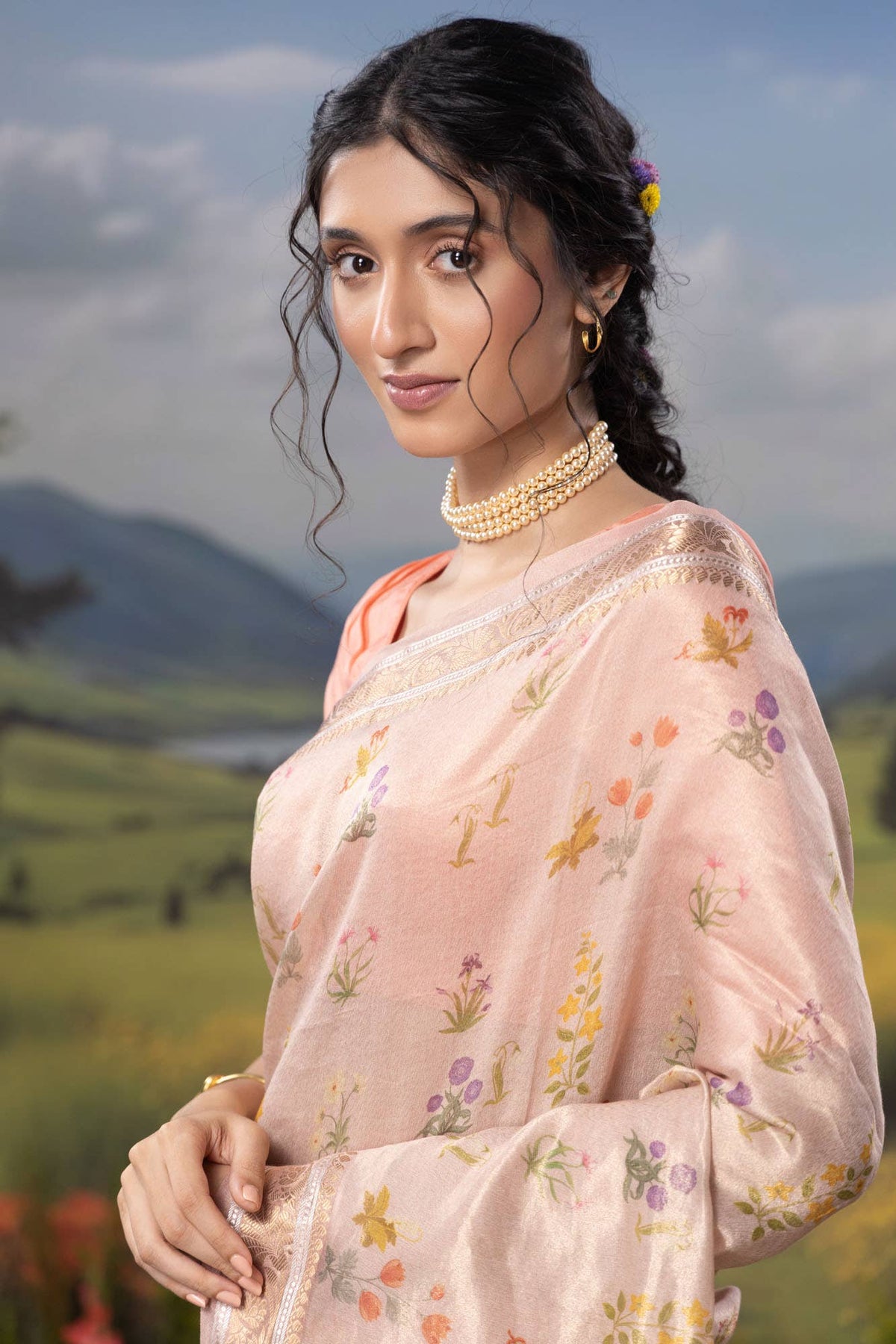 Radiant Pearl-Pastel pink Cotton Tissue Saree