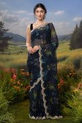 Enchanted Dreams-Dark Blue Organza Silk Saree