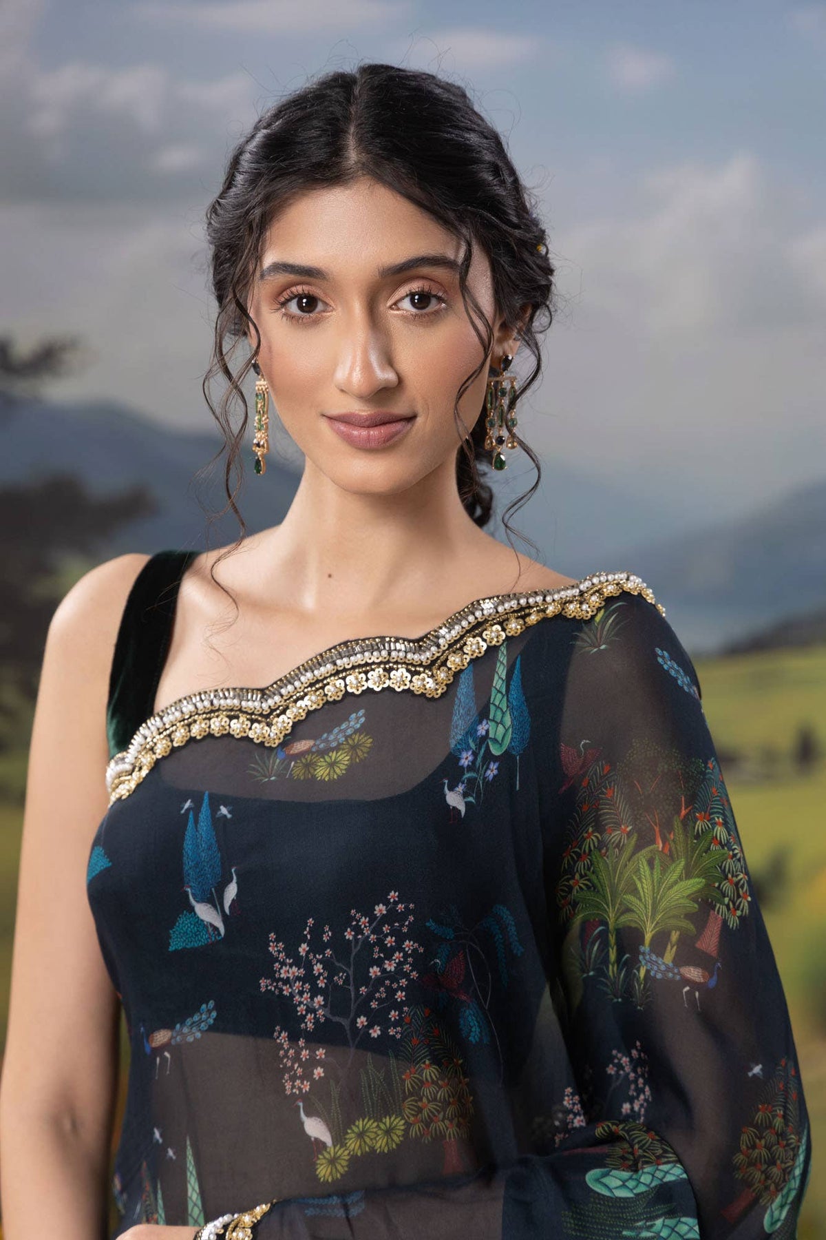 Enchanted Dreams-Dark Blue Organza Silk Saree