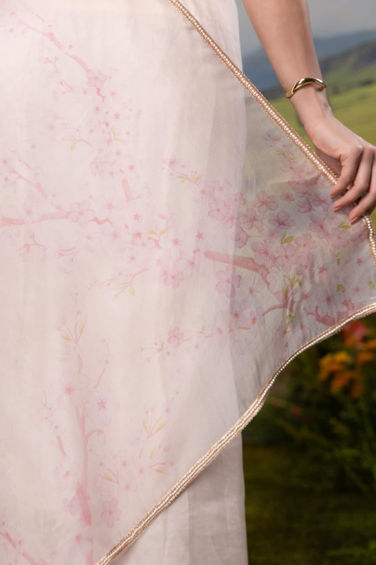 Sakura Shower-Off White Pure Organza Silk Saree