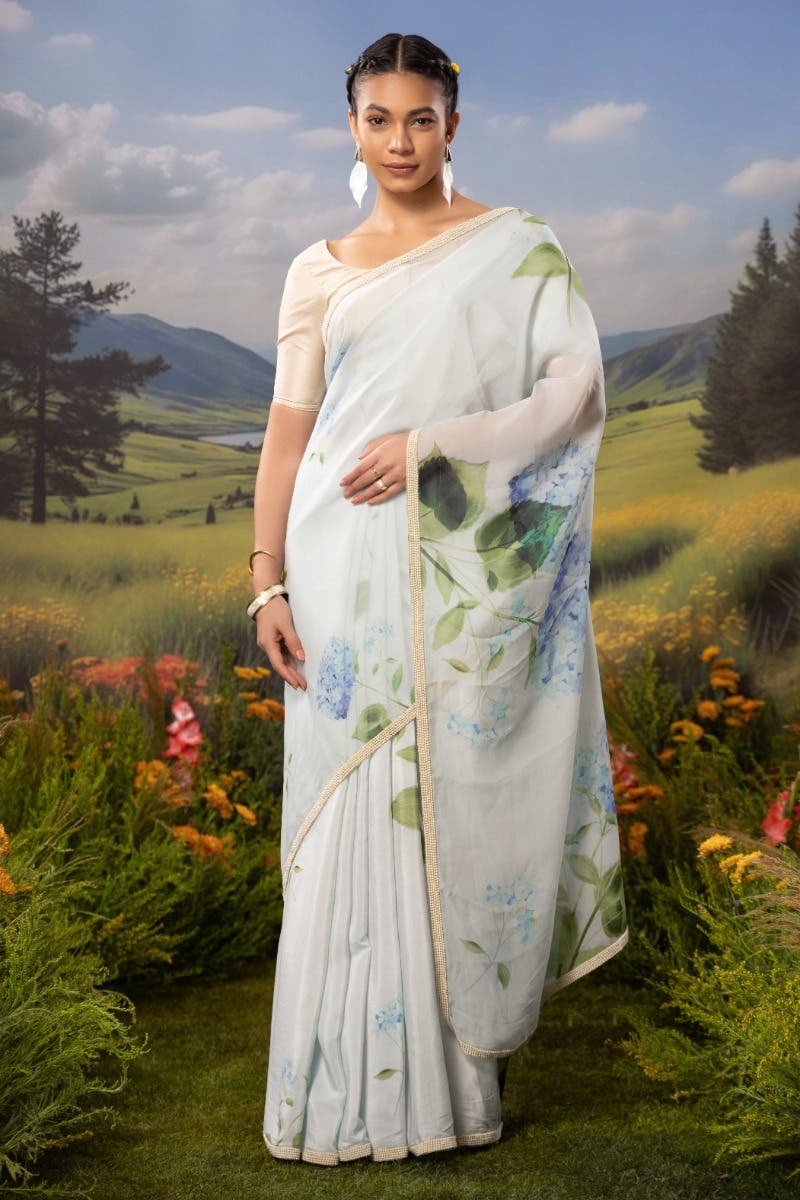 Misty Morning-Pastel Blue Organza Silk Saree