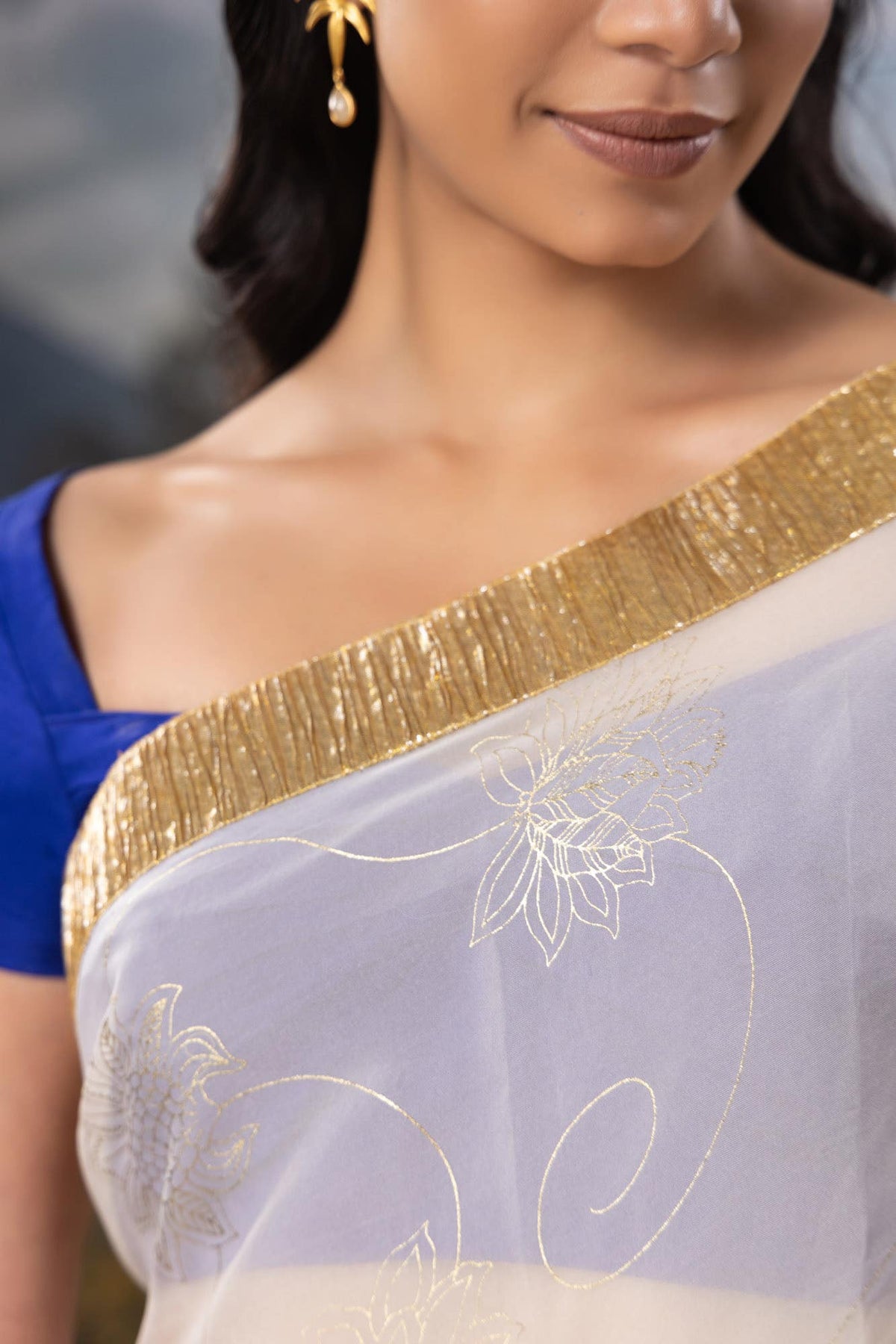 Runes of Gold-White Organza Silk Saree