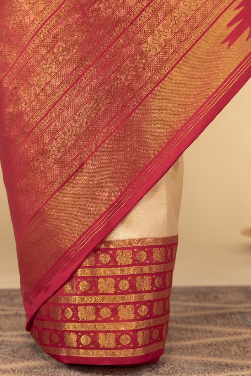 Suvarna-Off White Kanchipuram Silk Saree