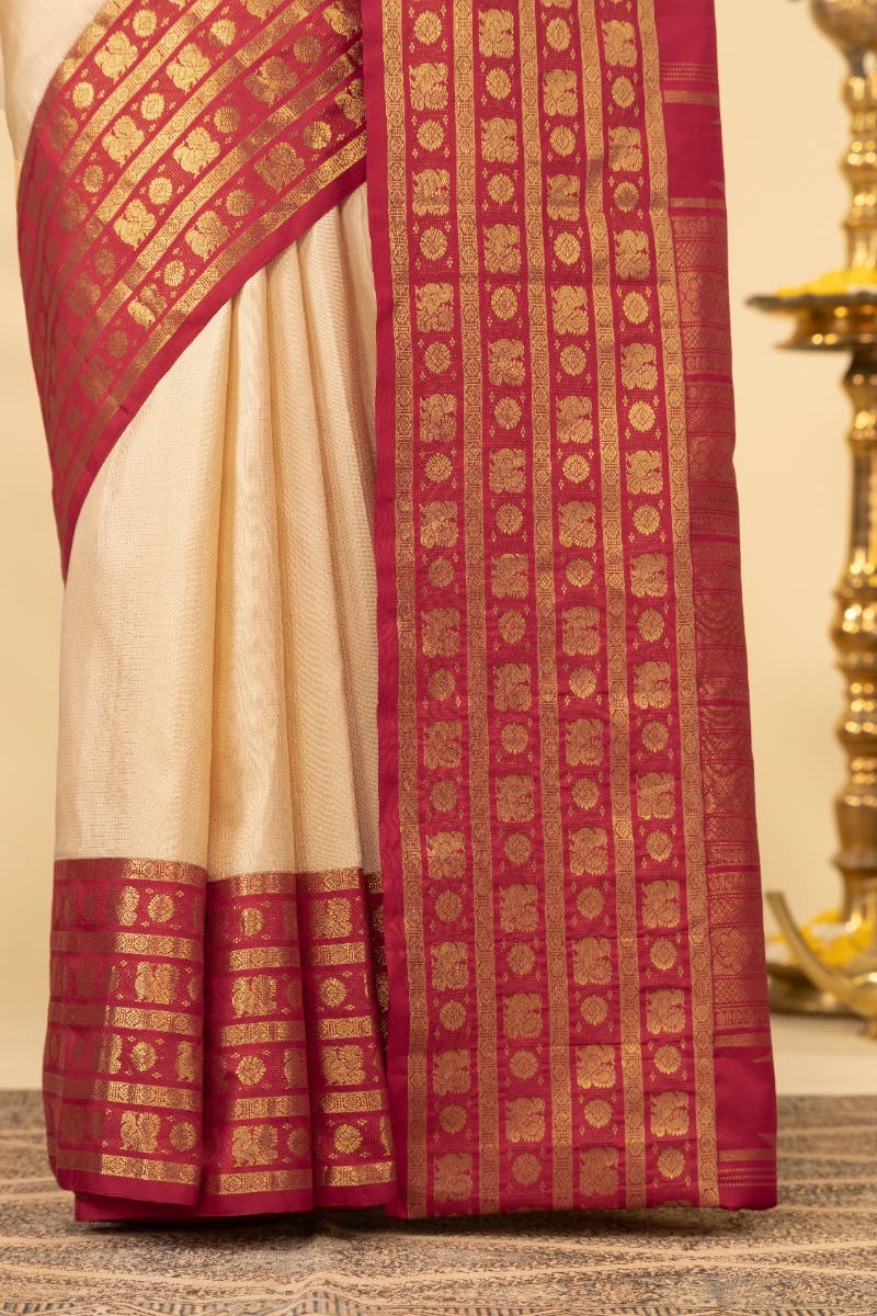 Suvarna-Off White Kanchipuram Silk Saree