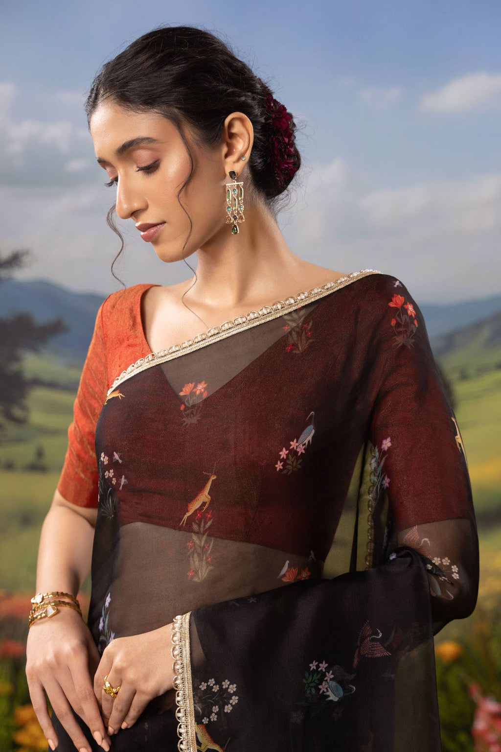 Midnight Lore-Black Pure Organza Silk Saree