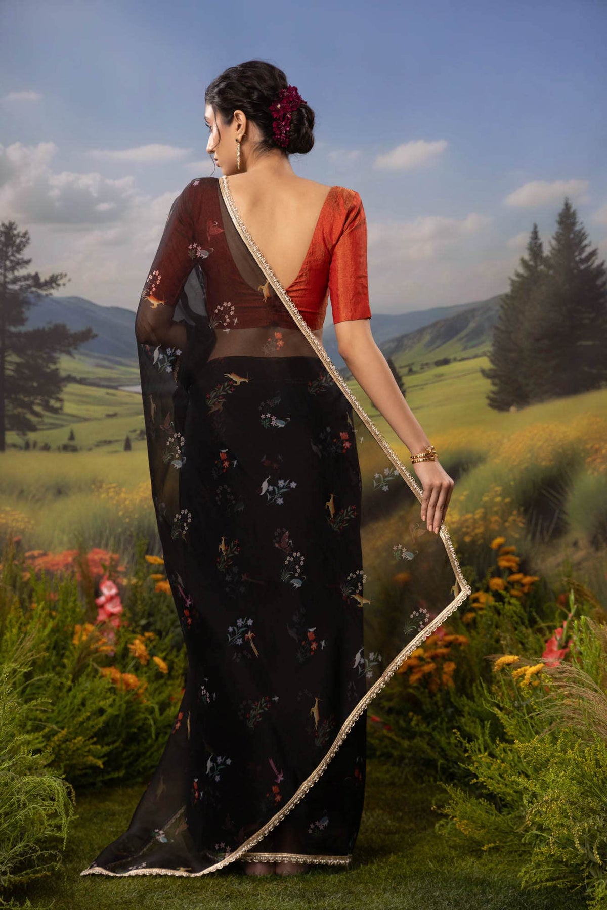 Midnight Lore-Black Pure Organza Silk Saree