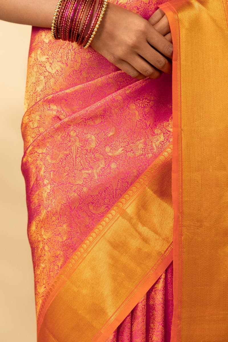 Sundiri-Pink Kanchipuram Silk Saree