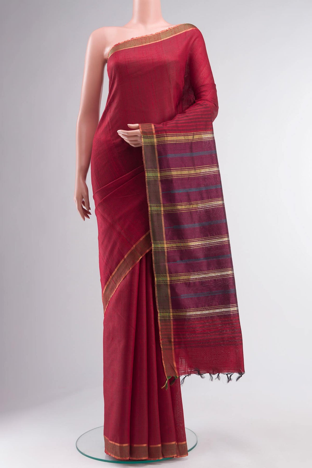 Emerald Ember-Red Bhagalpuri Tussar Silk Saree