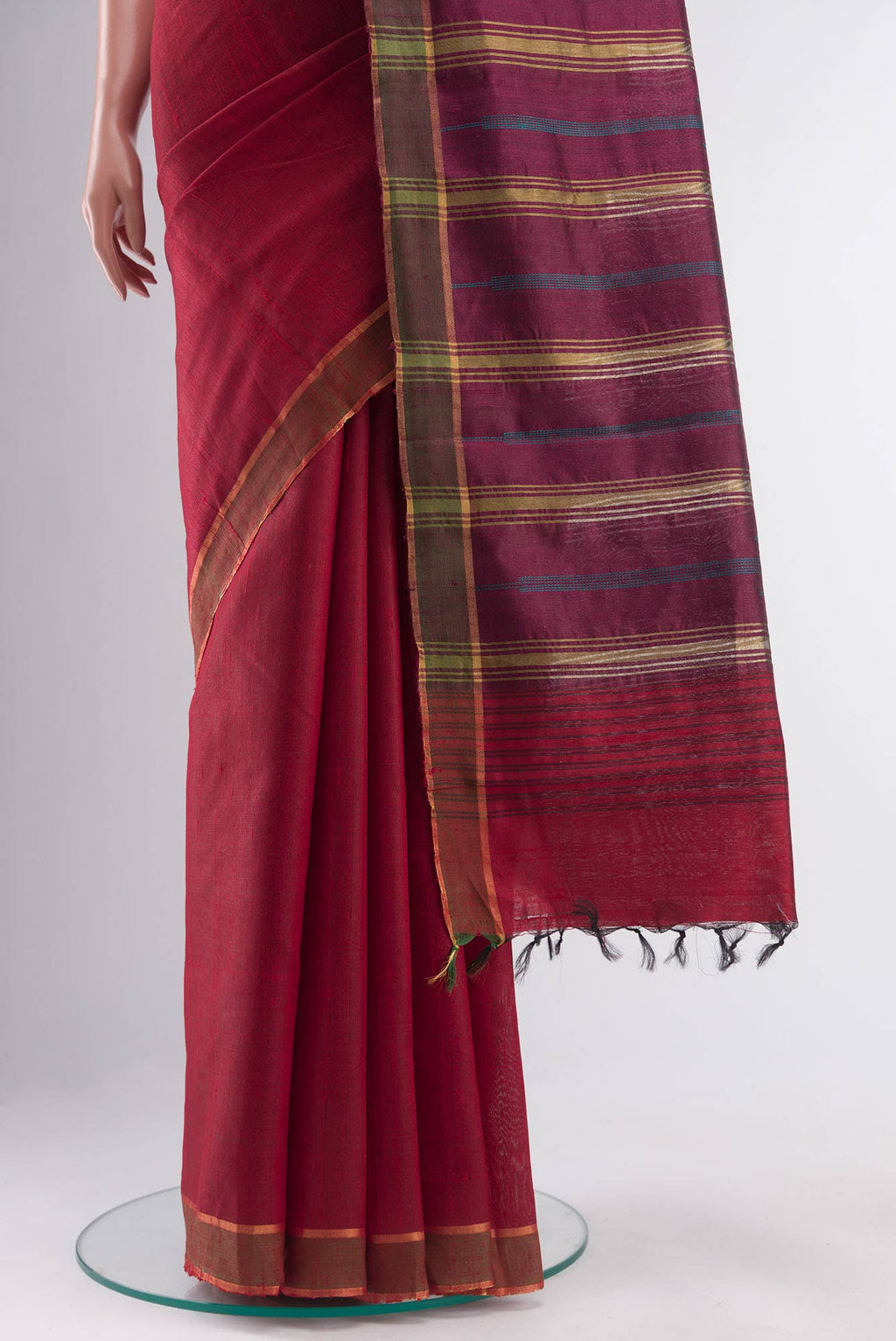 Emerald Ember-Red Bhagalpuri Tussar Silk Saree