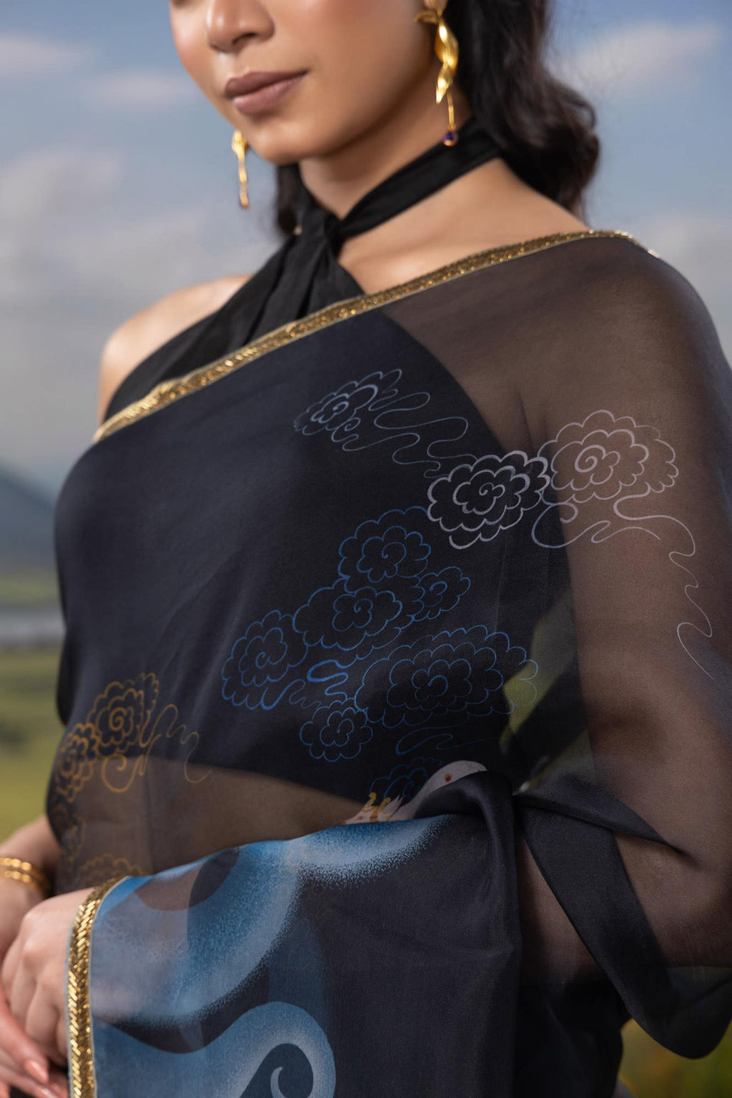 Sea of Tranquility-Dark Blue Pure Organza Silk Saree