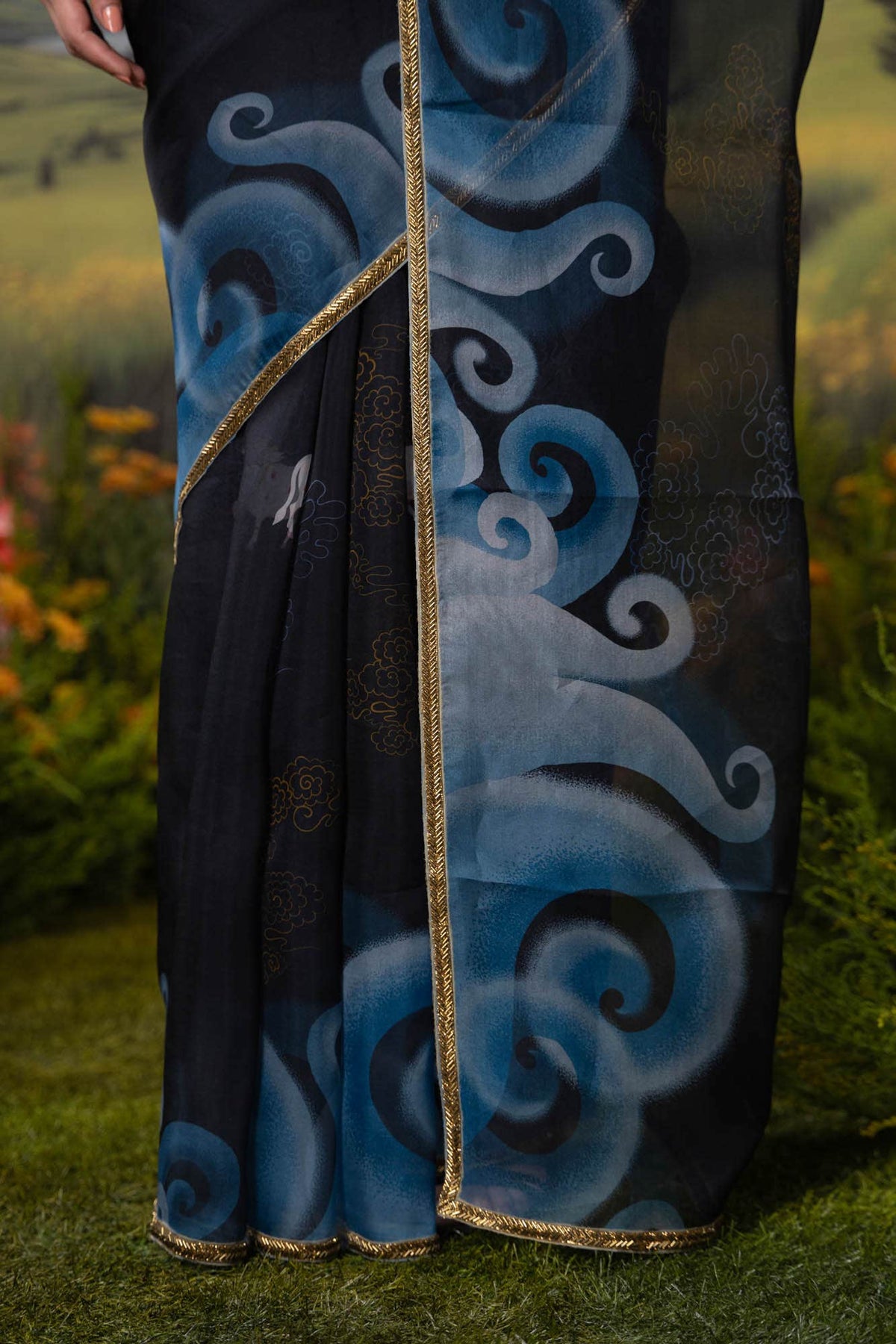 Sea of Tranquility-Dark Blue Pure Organza Silk Saree