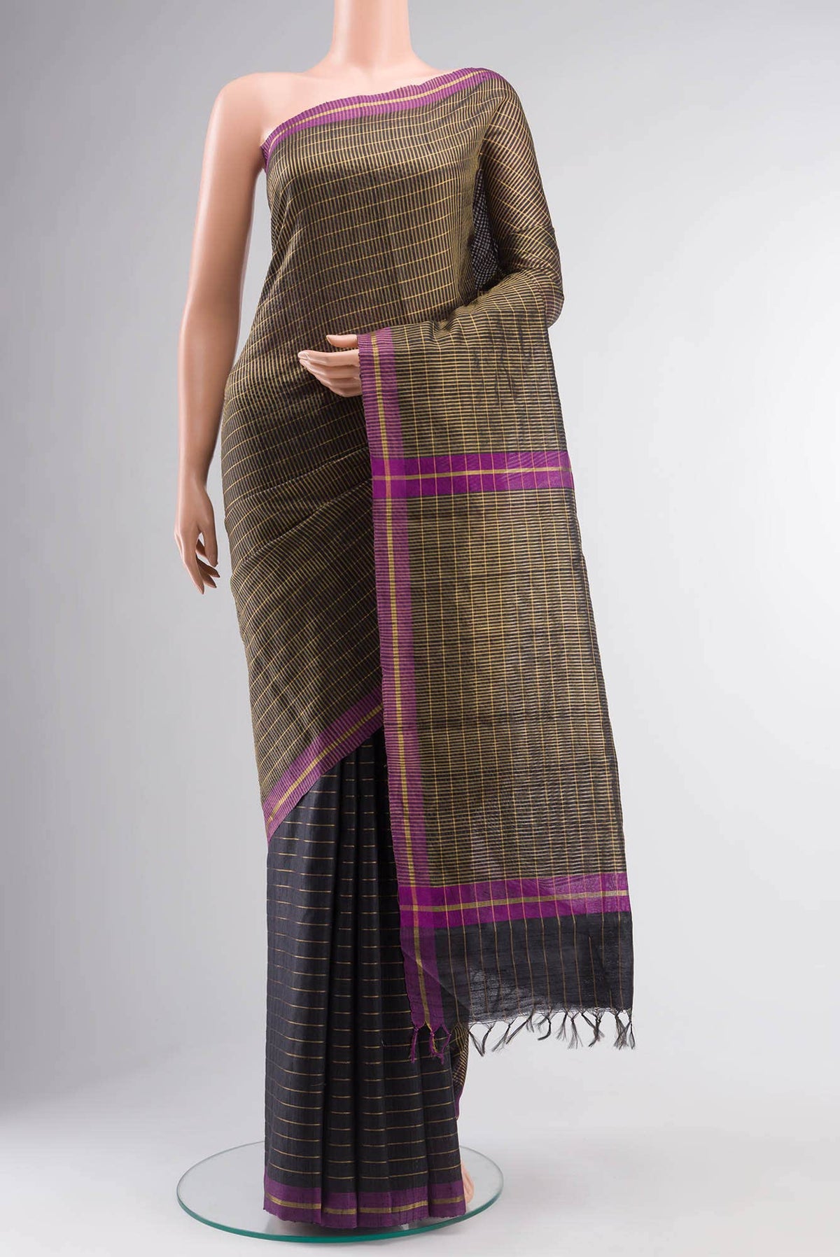 Orchid Dream-Black Bhagalpuri Tussar Silk Saree