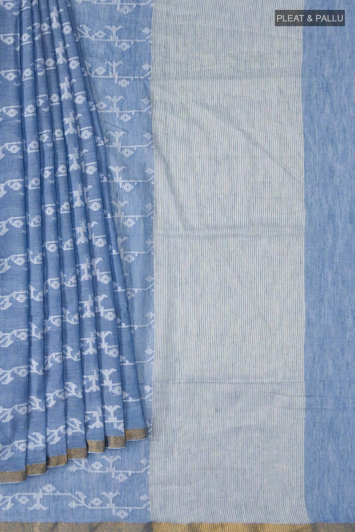 Kadambini-Dusty Blue Bengal Cotton Saree
