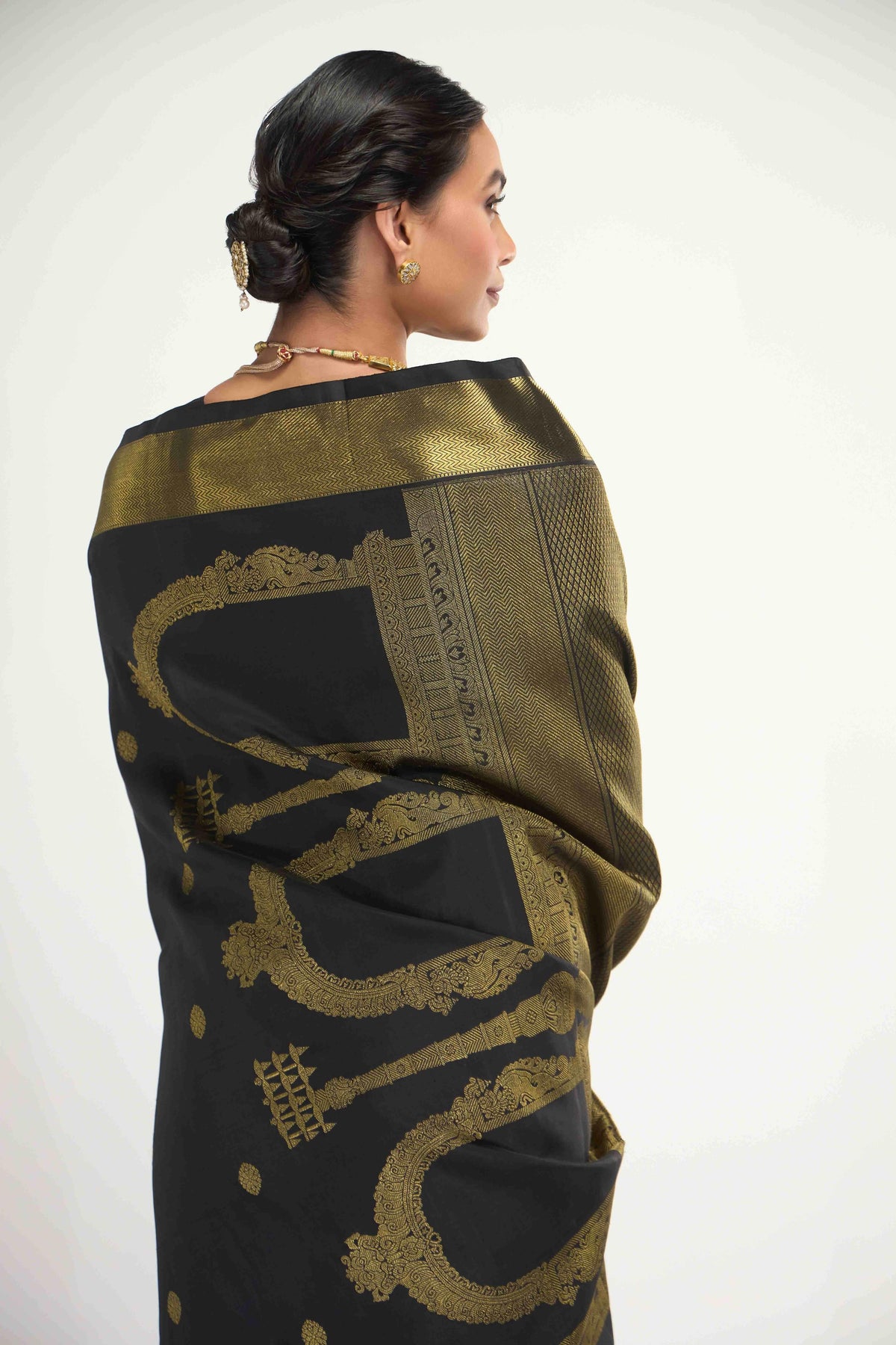 Thiruvakshi-Pure Silk Pure Gold Zari Black Kanchipuram Saree