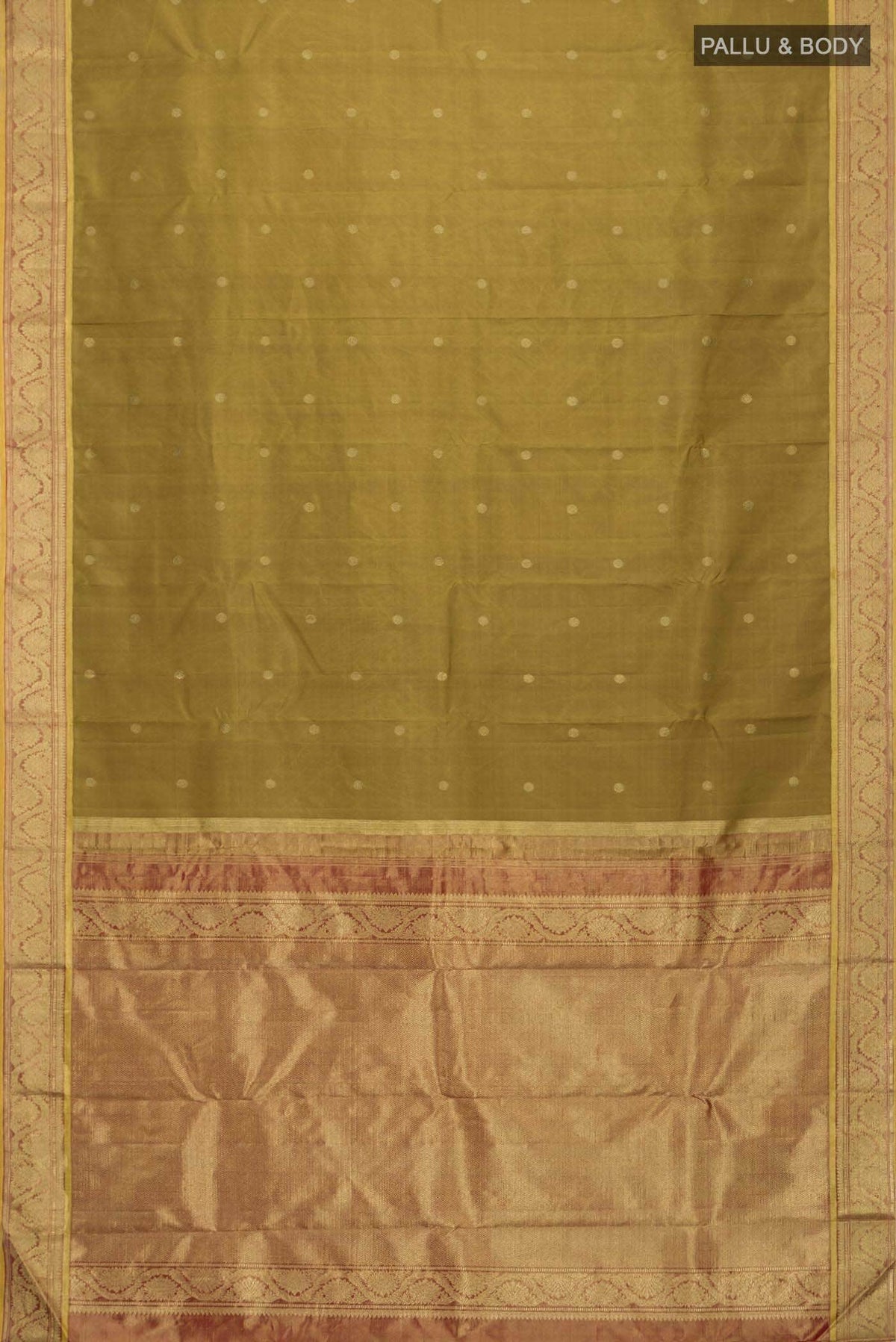 Suvarna-Pure Silk Pure Gold Zari Olive Green Kanchipuram Saree