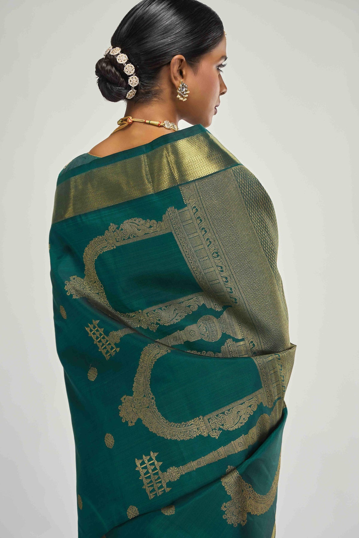 Thiruvakshi-Pure Silk Pure Gold Zari Green Kanchipuram Saree