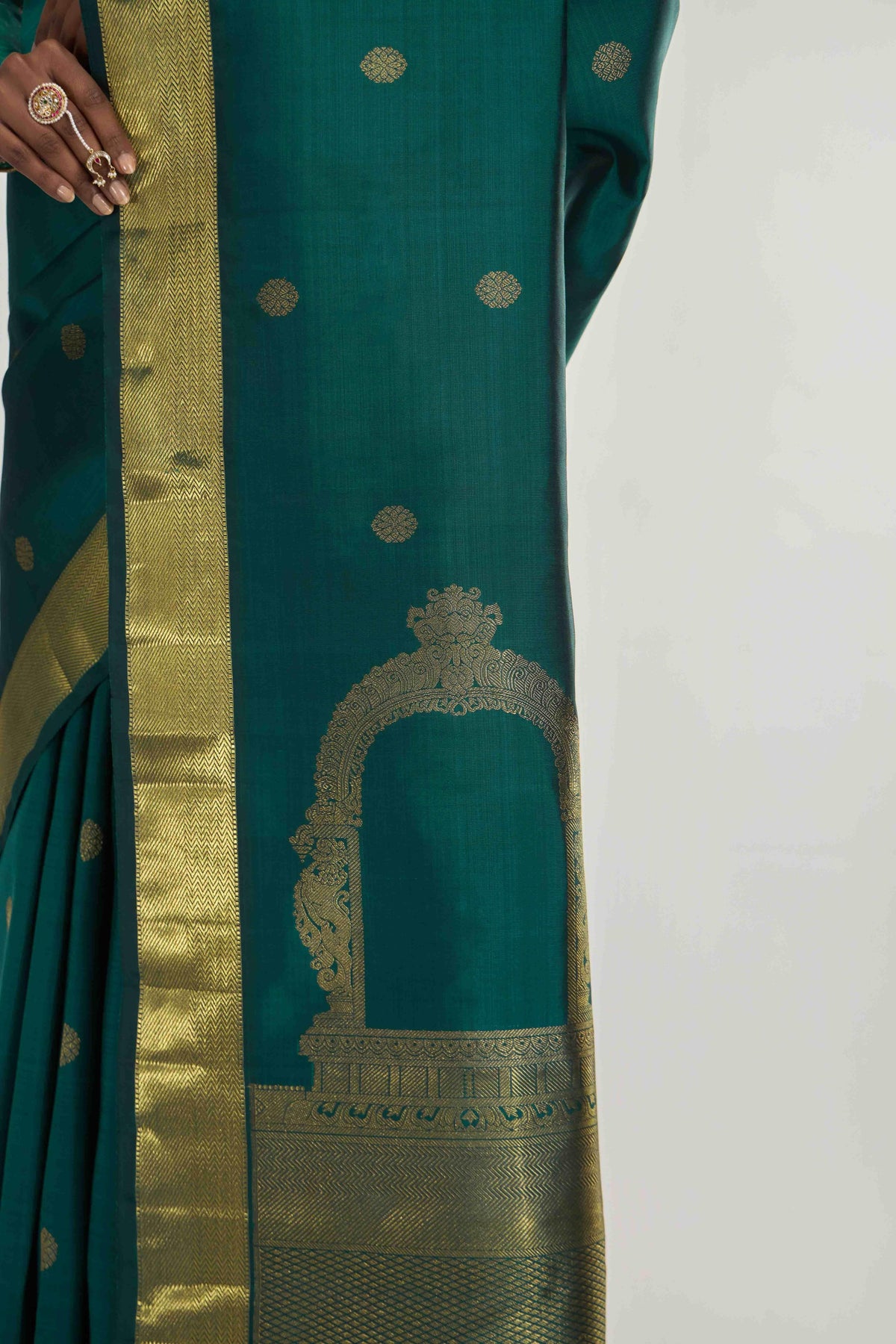 Thiruvakshi-Pure Silk Pure Gold Zari Green Kanchipuram Saree