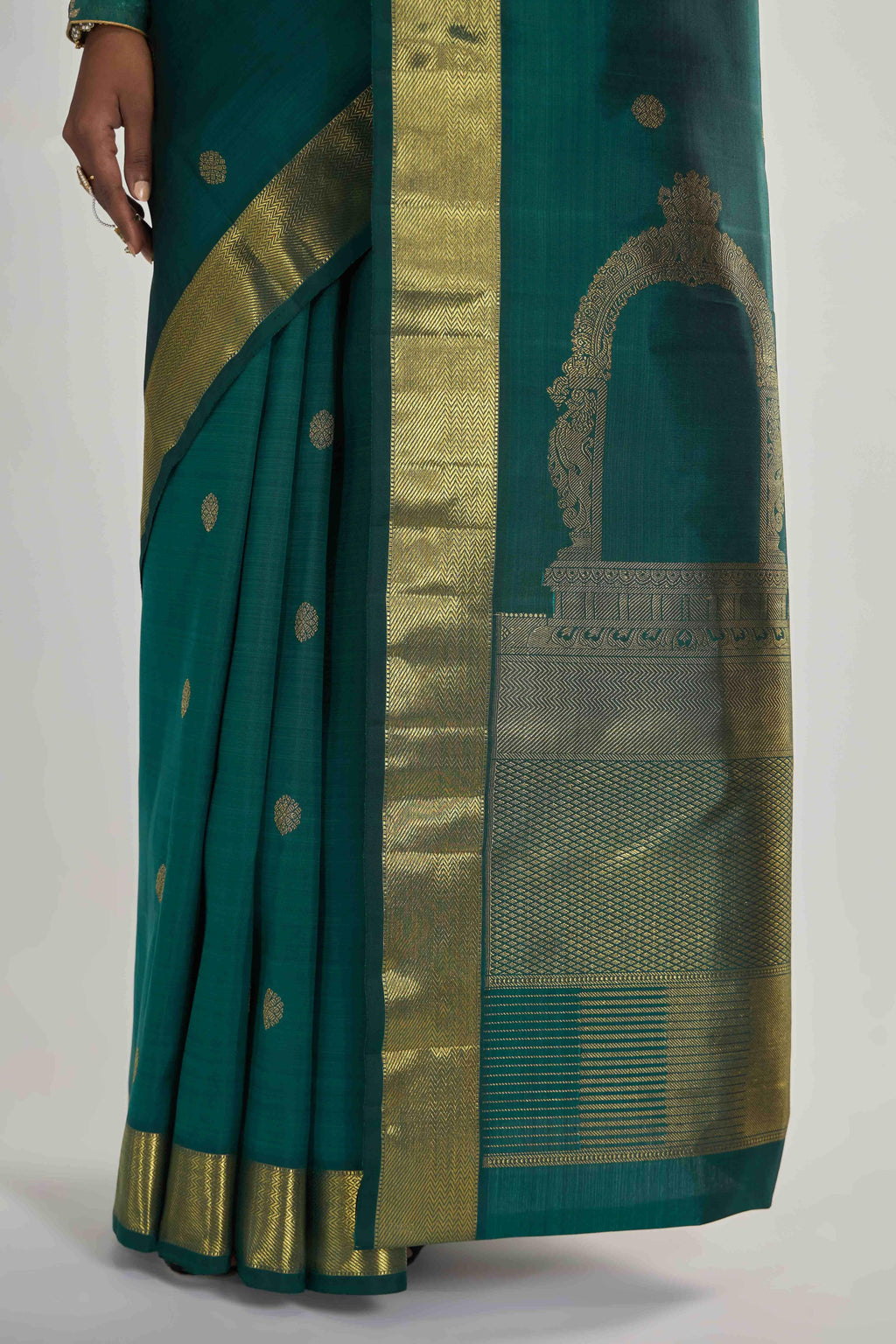 Thiruvakshi-Pure Silk Pure Gold Zari Green Kanchipuram Saree
