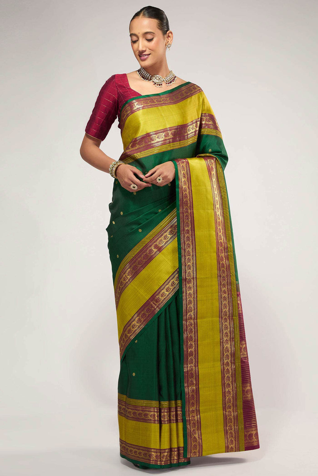 Tamira-Pure Silk Pure Gold Zari Green Kanchipuram Saree
