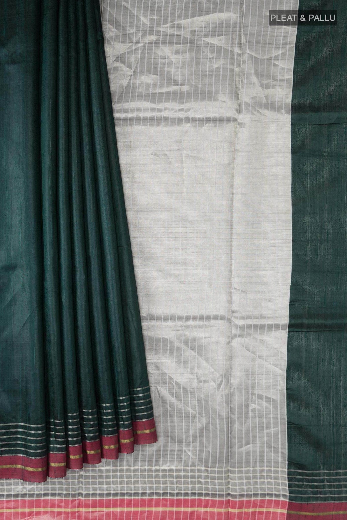 Bhavi-Bottle Green Bhagalpuri Tussar Silk Saree