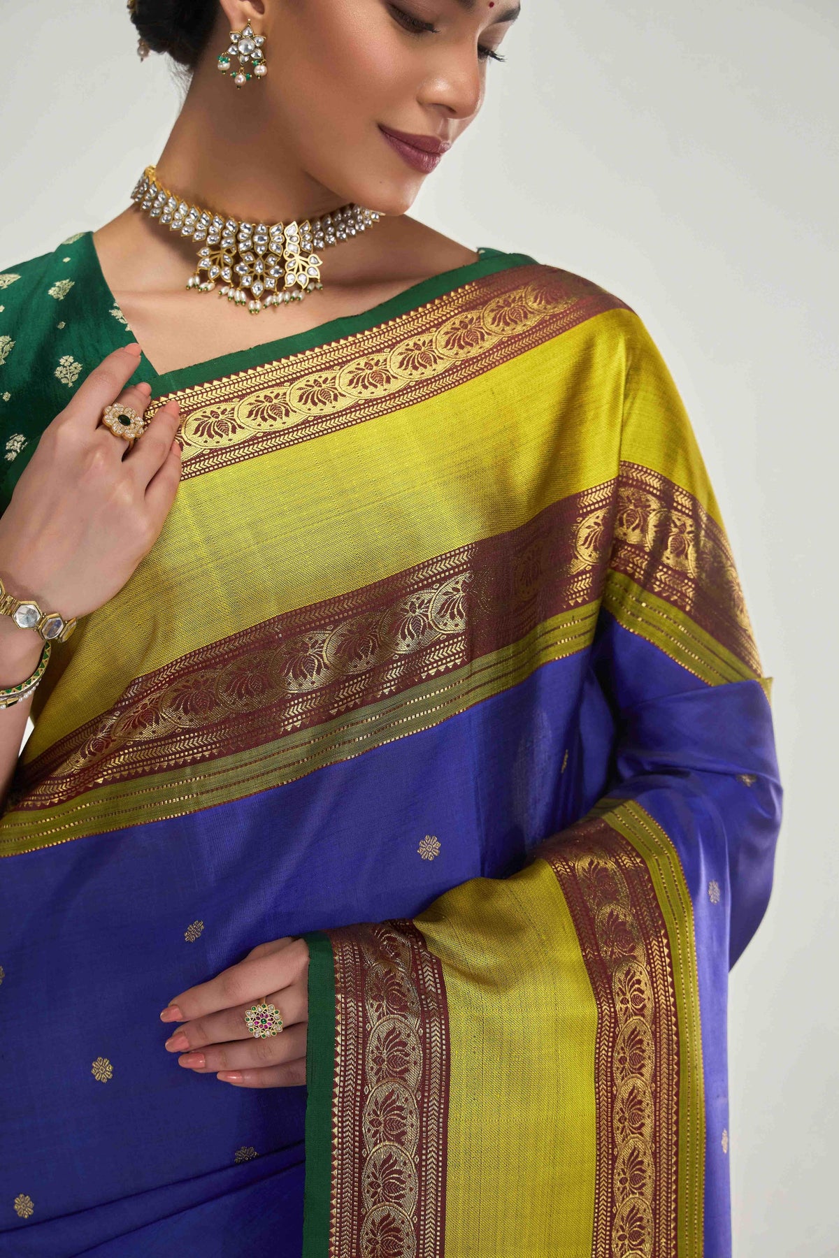 Tamira-Pure Silk Pure Gold Zari Blue Kanchipuram Saree