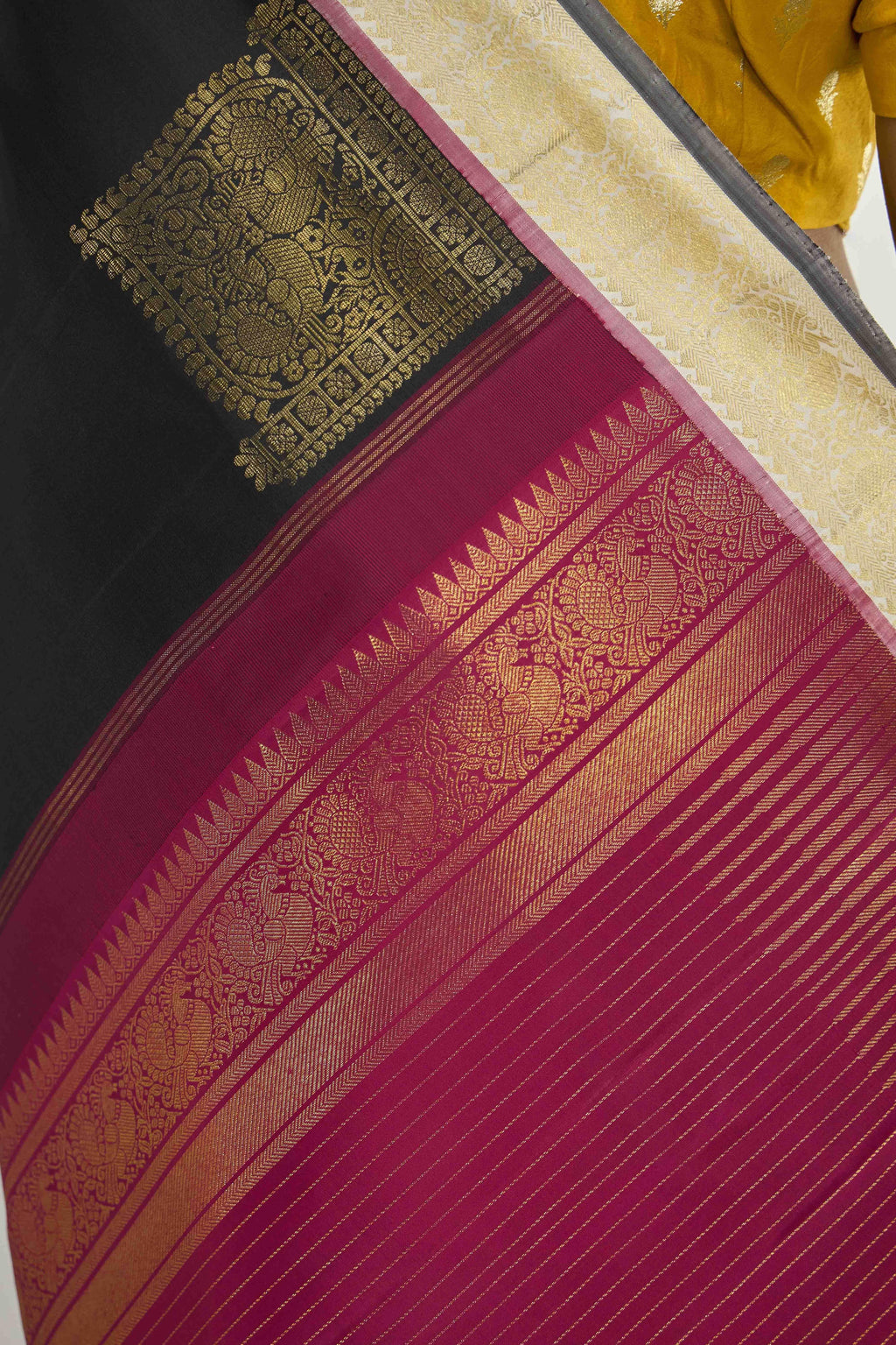 Dvisha-Pure Silk Pure Gold Zari Mustard Yellow Kanchipuram Saree
