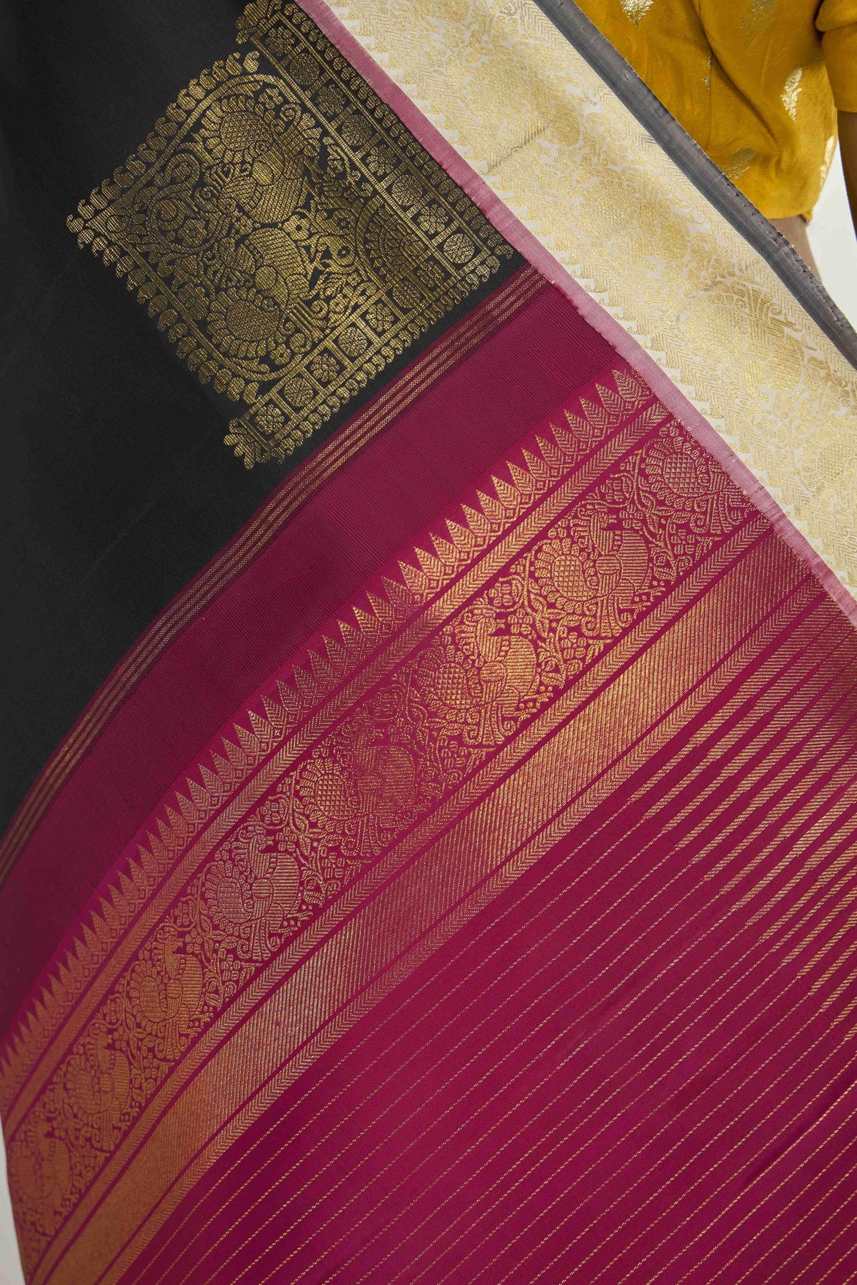 Dvisha-Pure Silk Pure Gold Zari Mustard Yellow Kanchipuram Saree