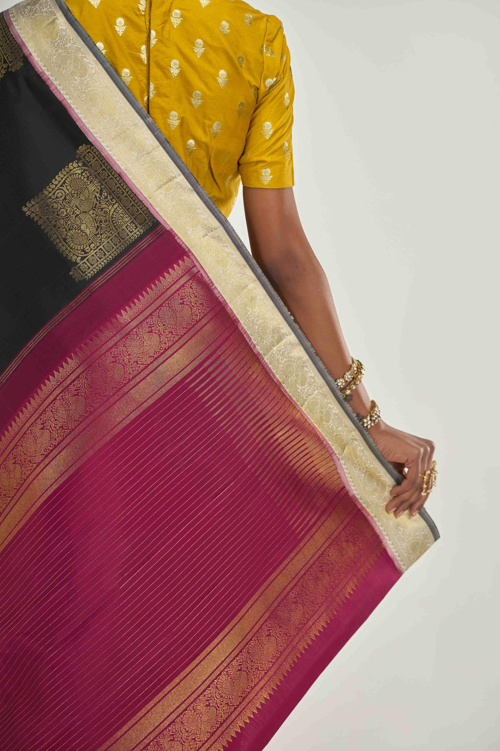 Dvisha-Pure Silk Pure Gold Zari Mustard Yellow Kanchipuram Saree