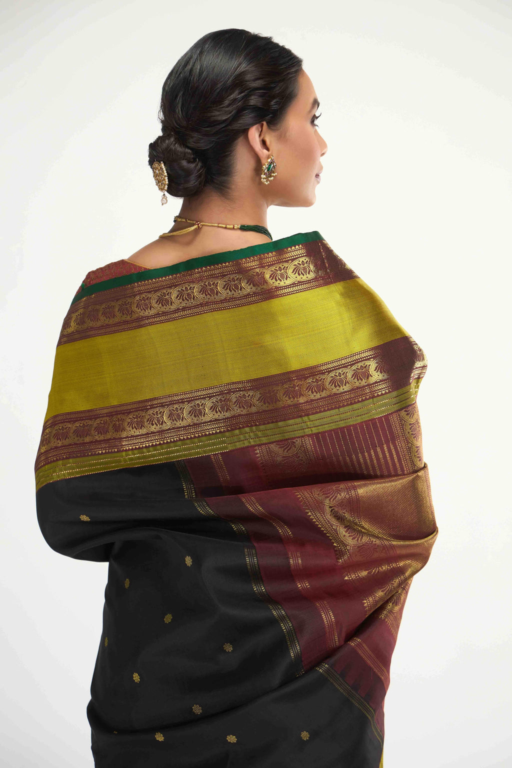 Tamira-Pure Silk Pure Gold Zari Black Kanchipuram Saree