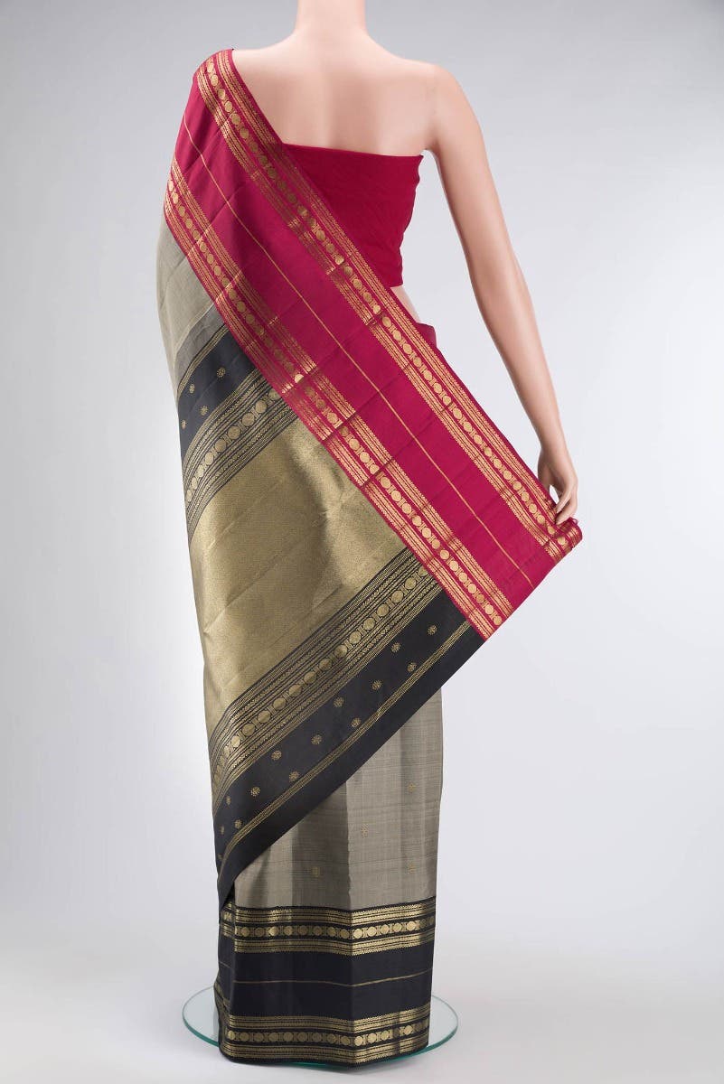 Kamala-Pure Silk Pure Gold Zari Narmadi Grey Kanchipuram Saree