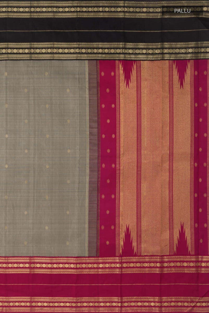 Kamala-Pure Silk Pure Gold Zari Narmadi Grey Kanchipuram Saree