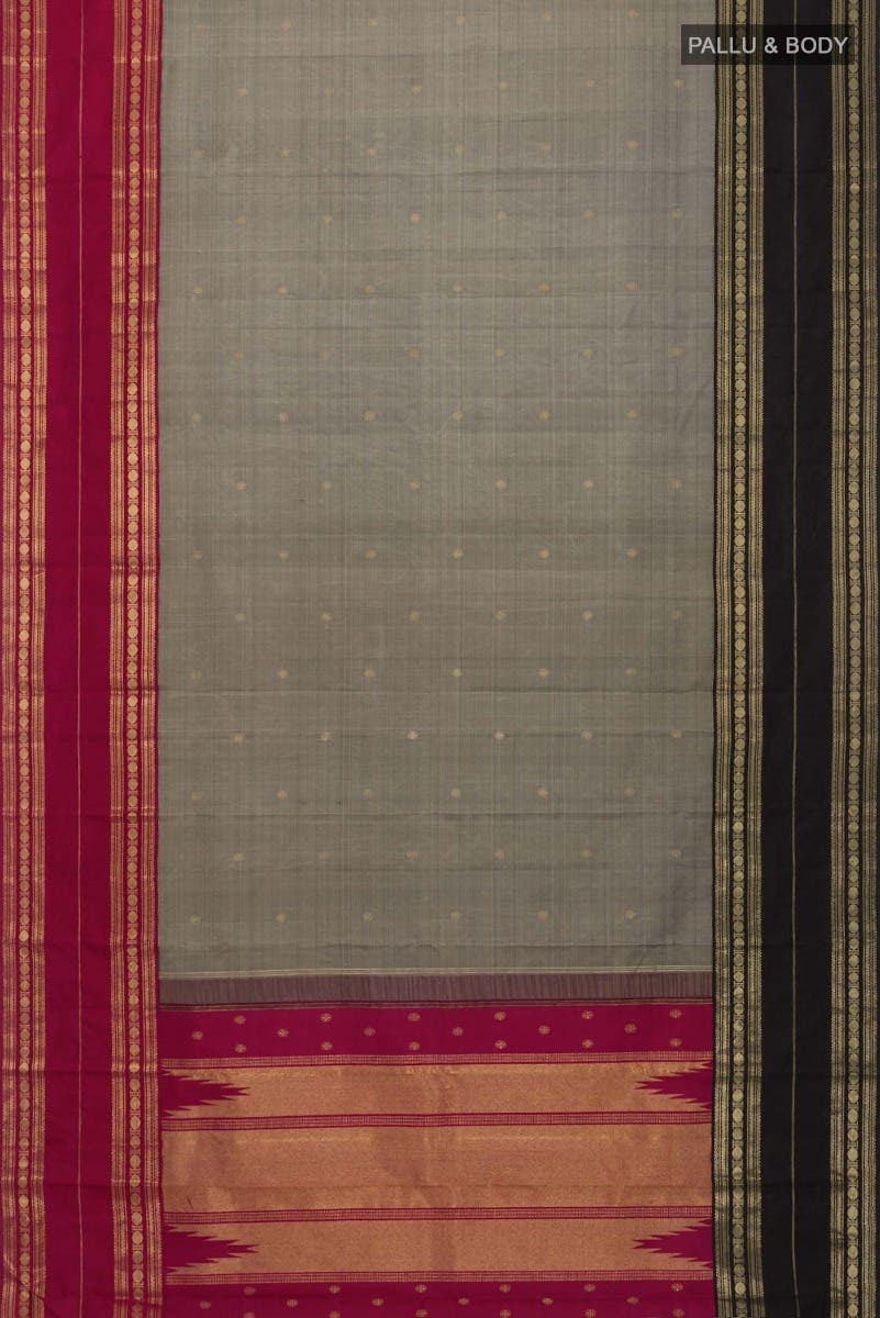 Kamala-Pure Silk Pure Gold Zari Narmadi Grey Kanchipuram Saree