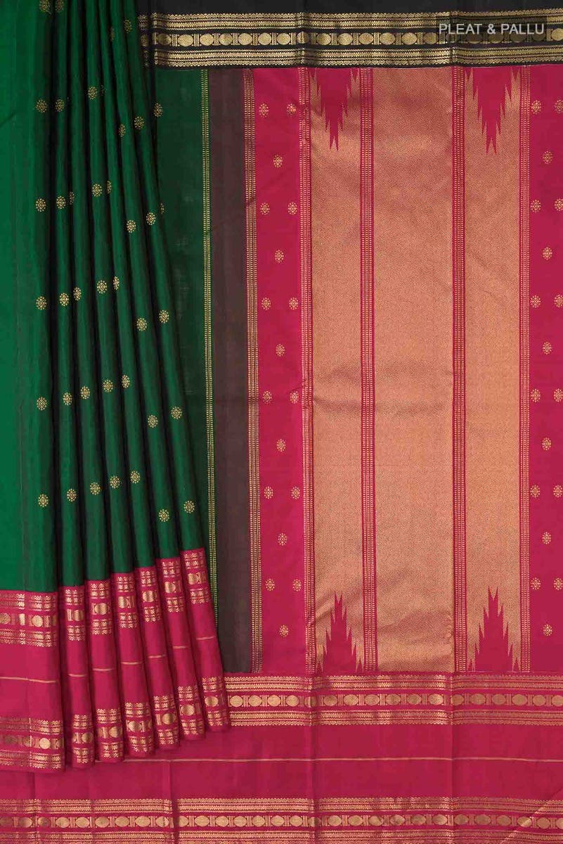 Kamala-Pure Silk Pure Gold Zari Green Kanchipuram Saree