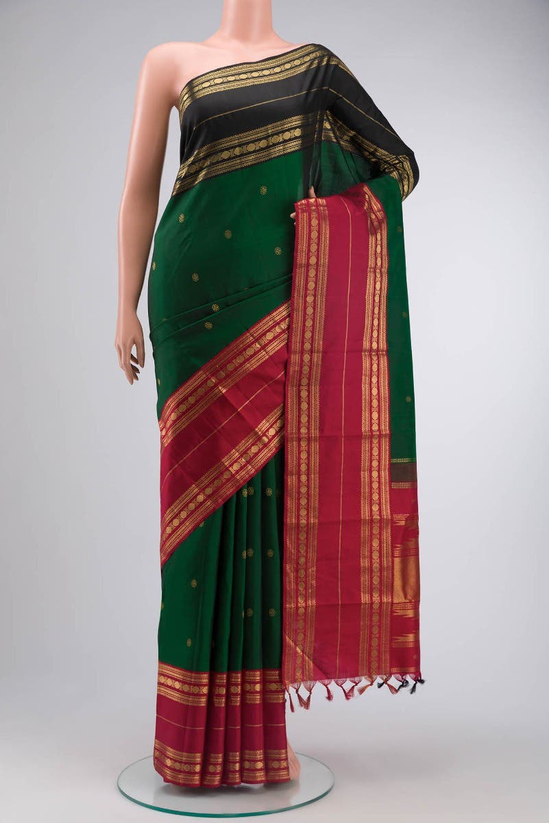 Kamala-Pure Silk Pure Gold Zari Green Kanchipuram Saree