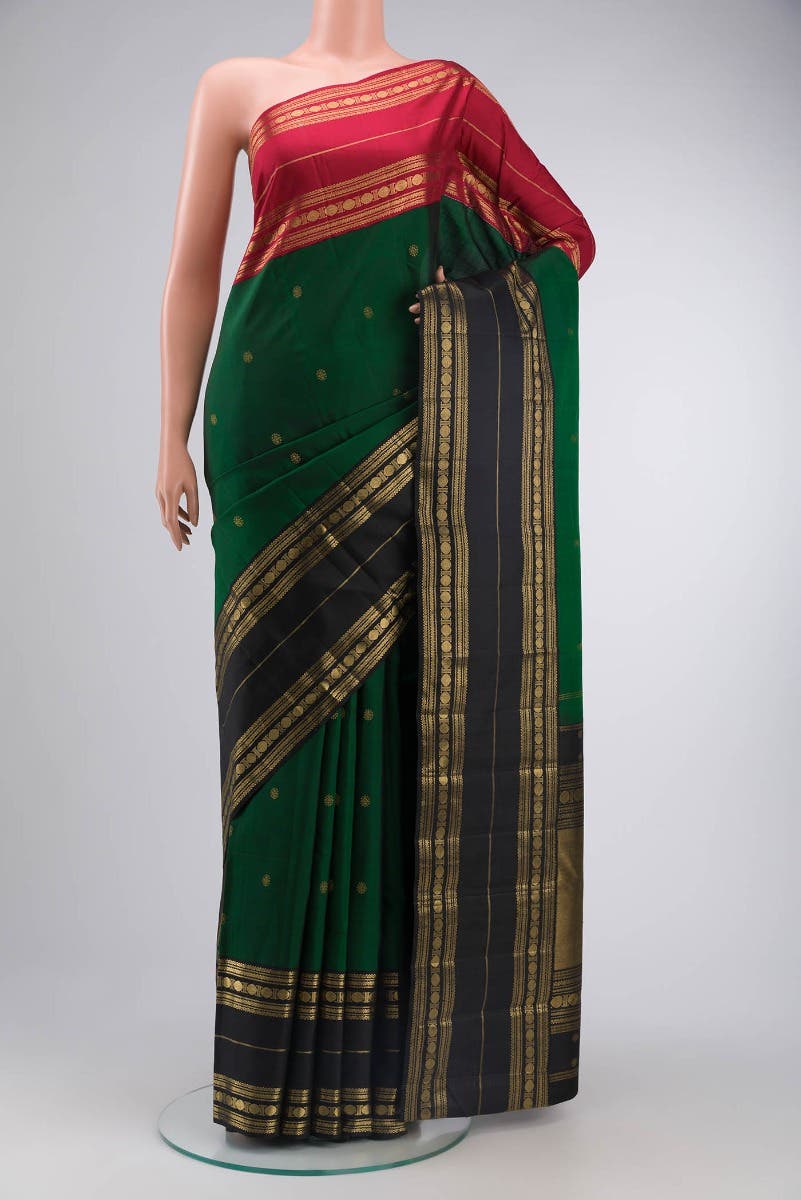 Kamala-Pure Silk Pure Gold Zari Green Kanchipuram Saree