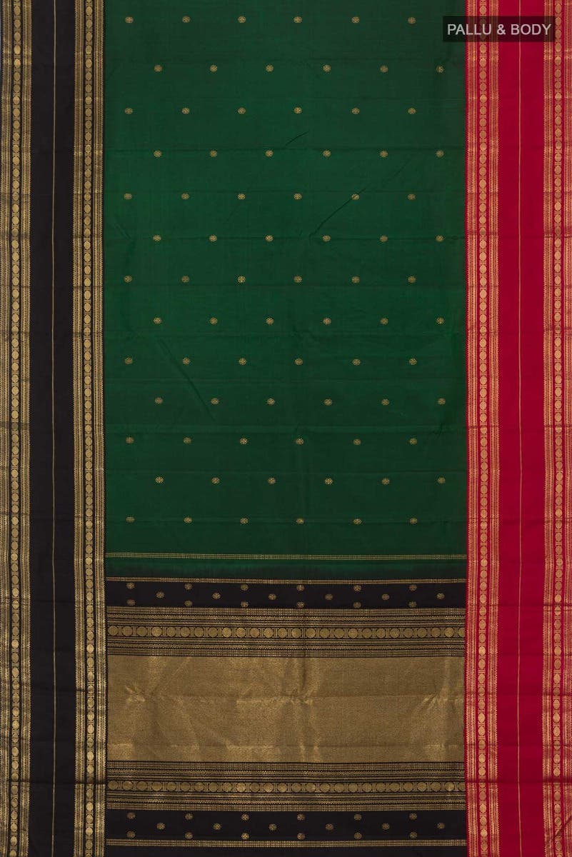 Kamala-Pure Silk Pure Gold Zari Green Kanchipuram Saree