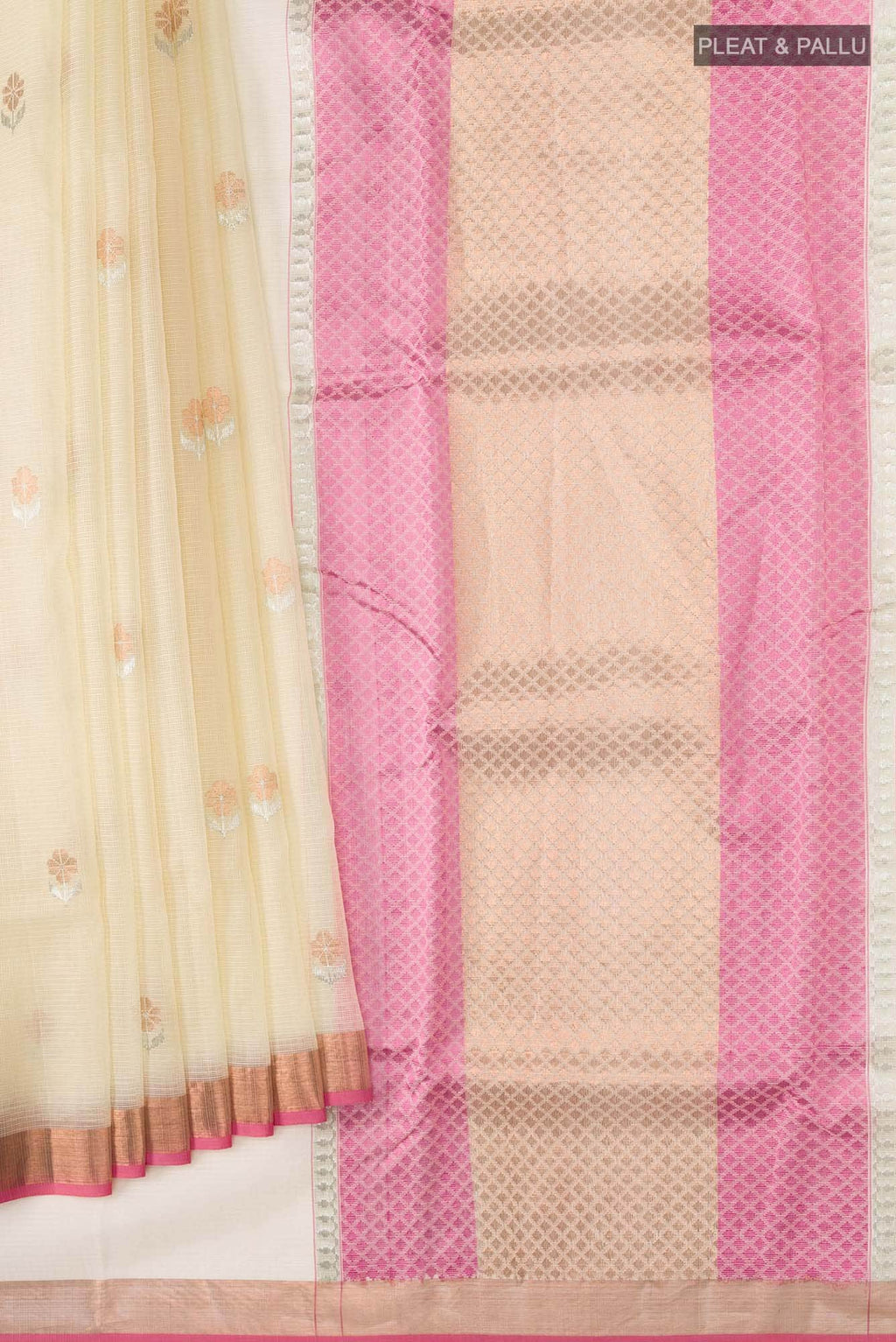 Cream Kora Silk Saree