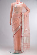 Pure Silk Pure Zari Peach Kora Saree