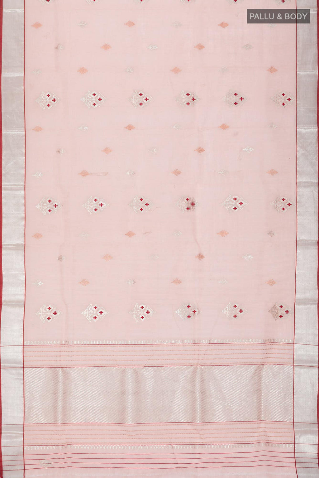 Pure Silk Pure Zari Peach Kora Saree