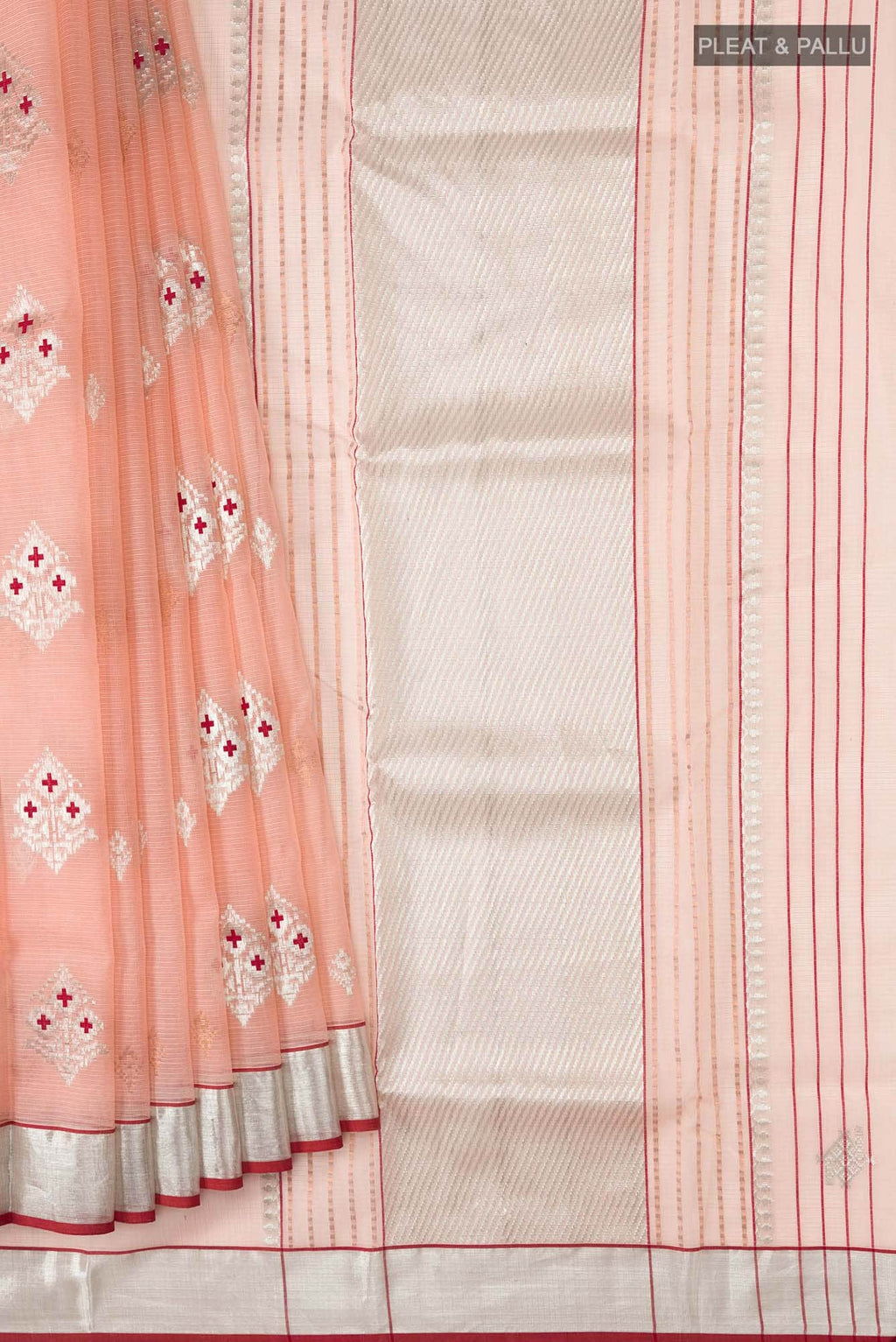 Pure Silk Pure Zari Peach Kora Saree