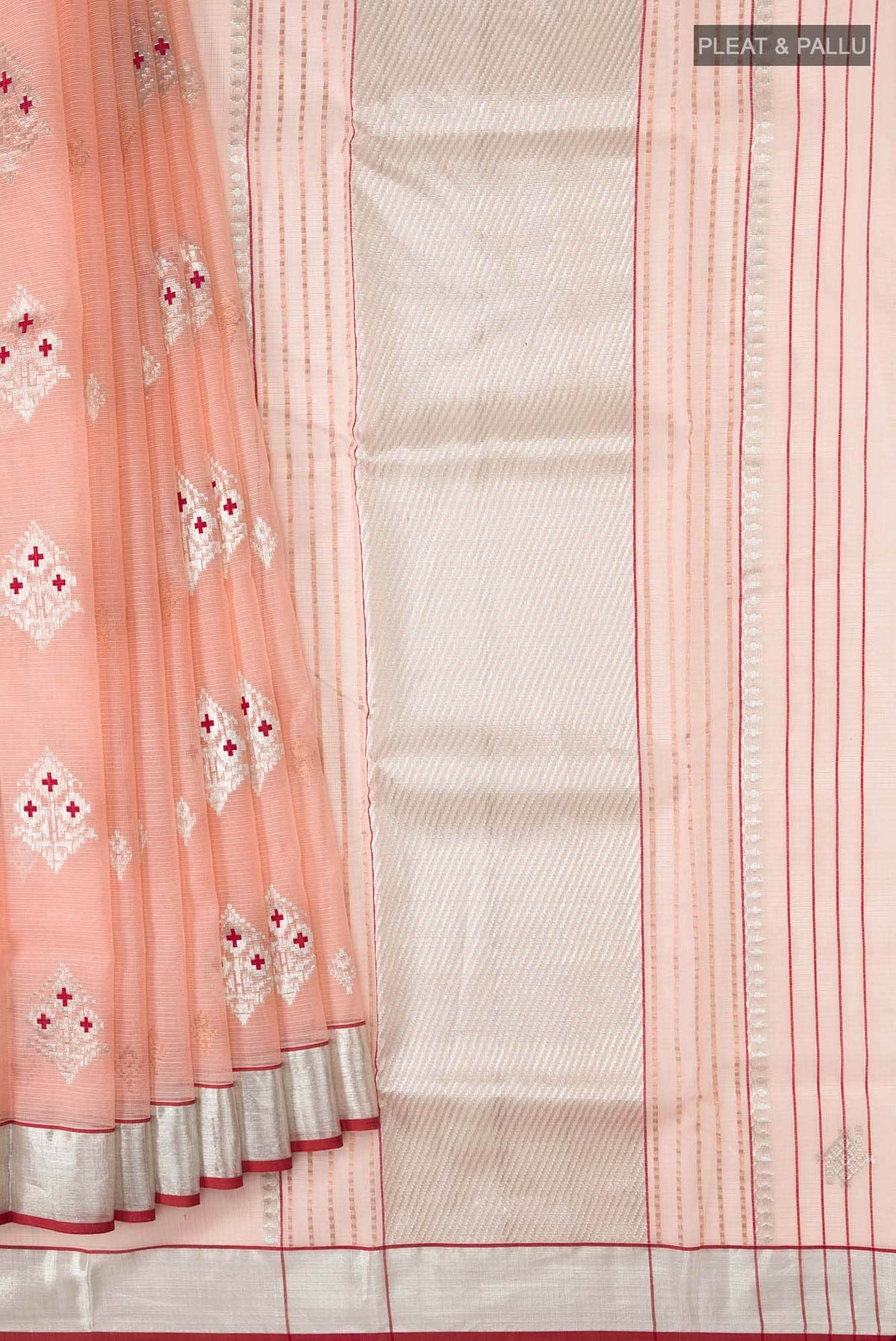 Pure Silk Pure Zari Peach Kora Saree