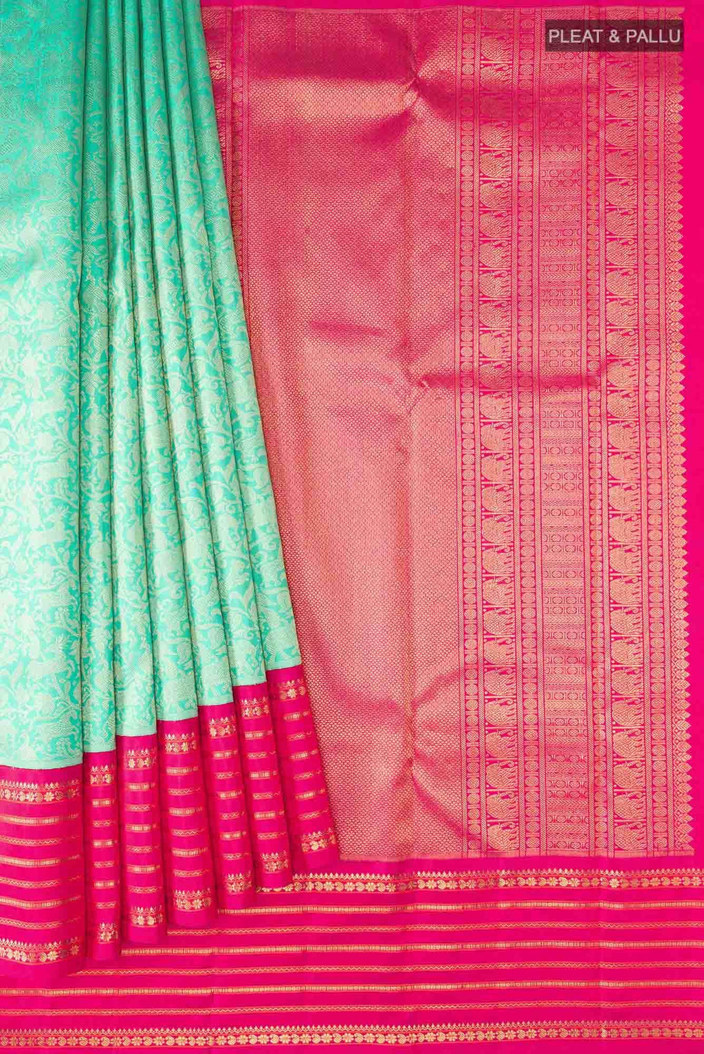Pure Silk Pure Zari Turquoise Kanjivaram Saree