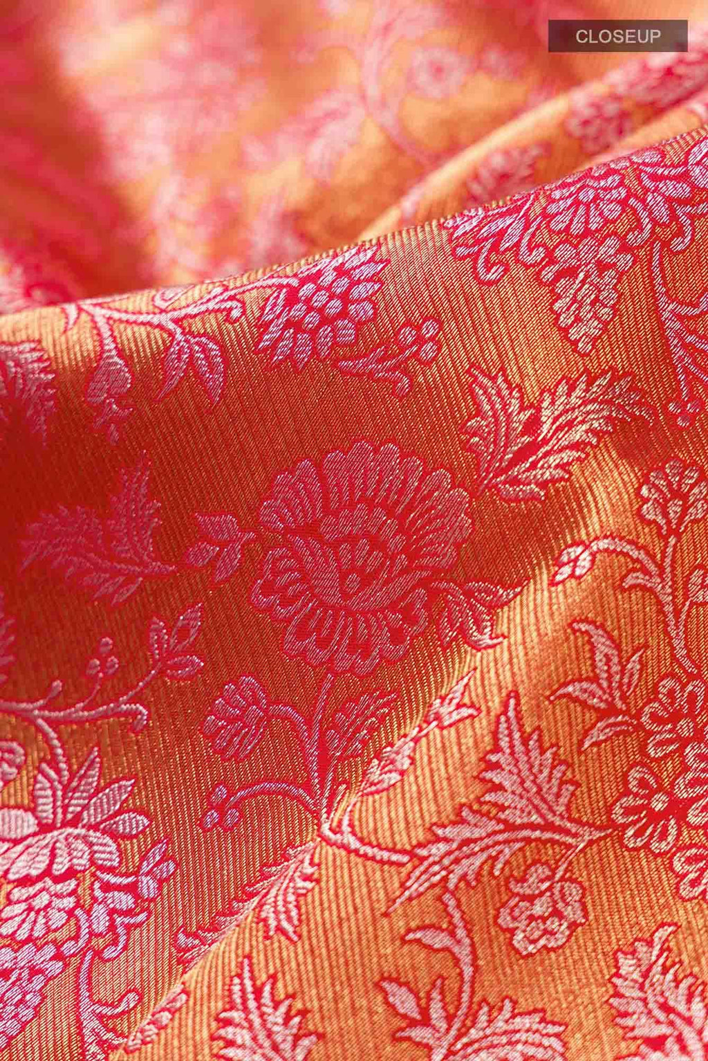 Pure Silk Pure Zari Orange with Gold Color Kanjivaram Saree