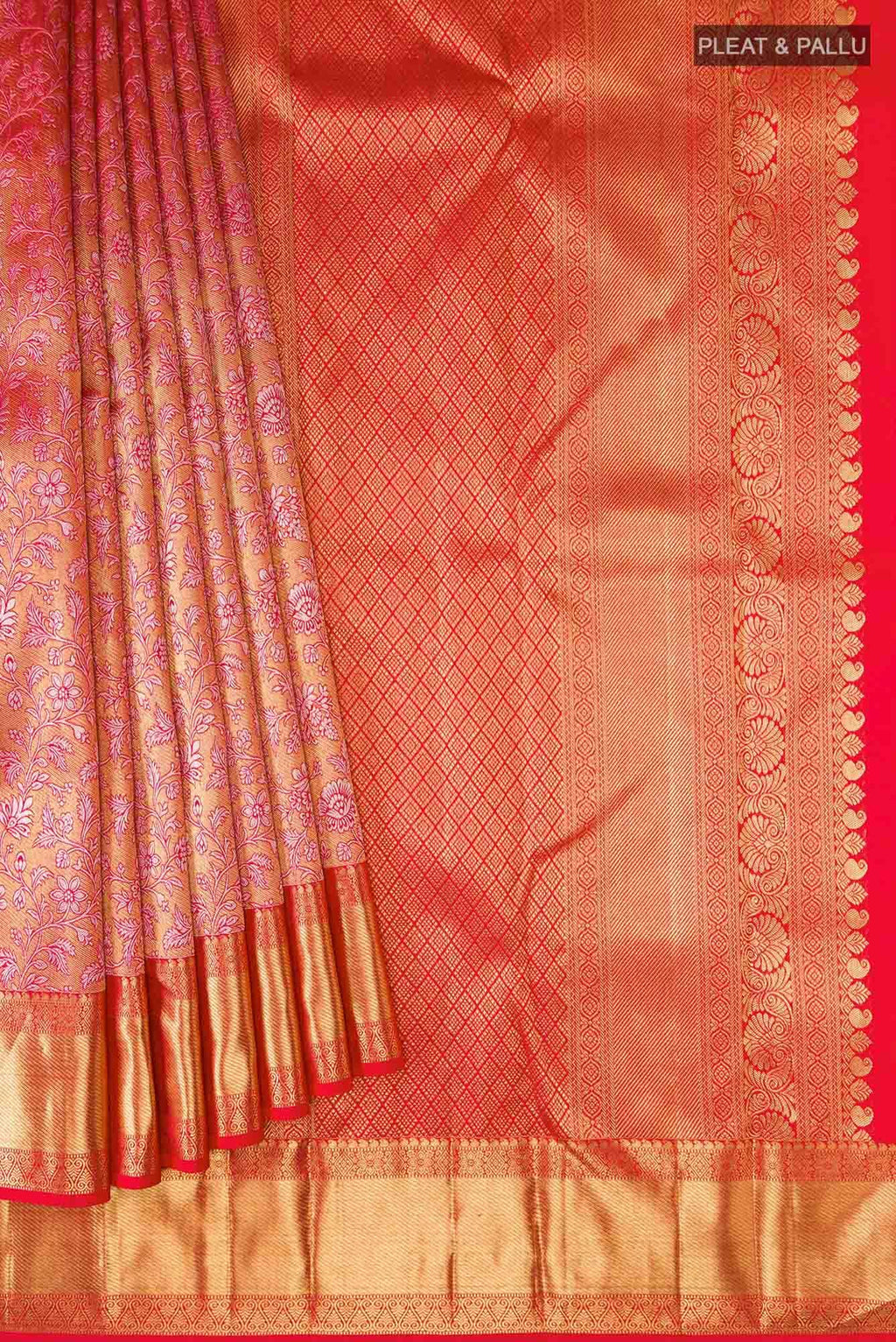 Pure Silk Pure Zari Orange with Gold Color Kanjivaram Saree