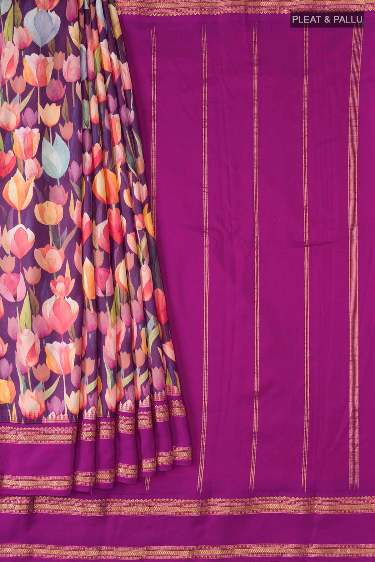 Purple Printed Silk Saree