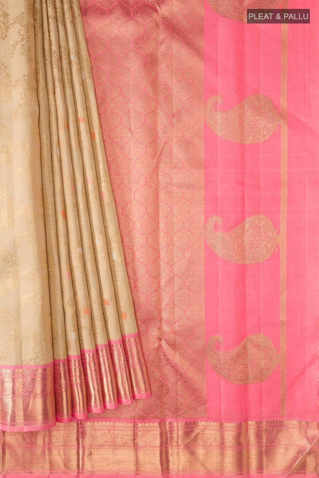 Pure Silk Pure Zari Beige Kanchipuram Saree