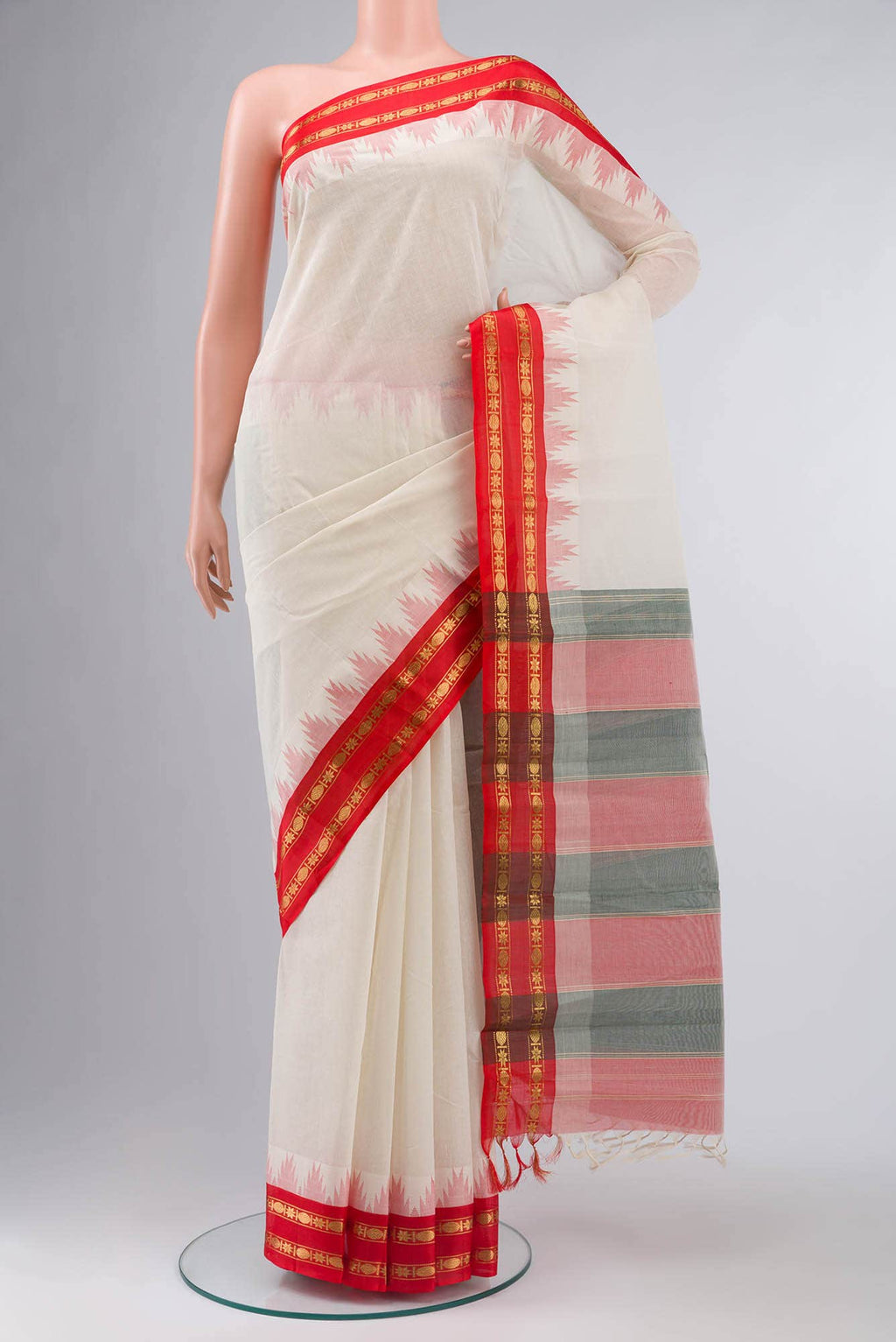 White Kanchi Cotton Saree