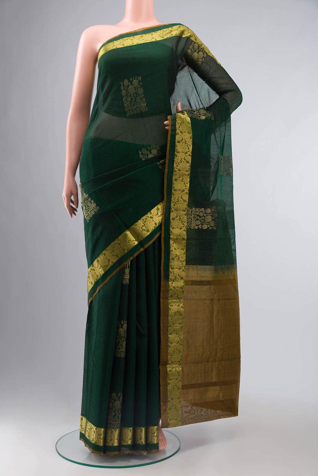 Bottle Green Silk Cotton Saree