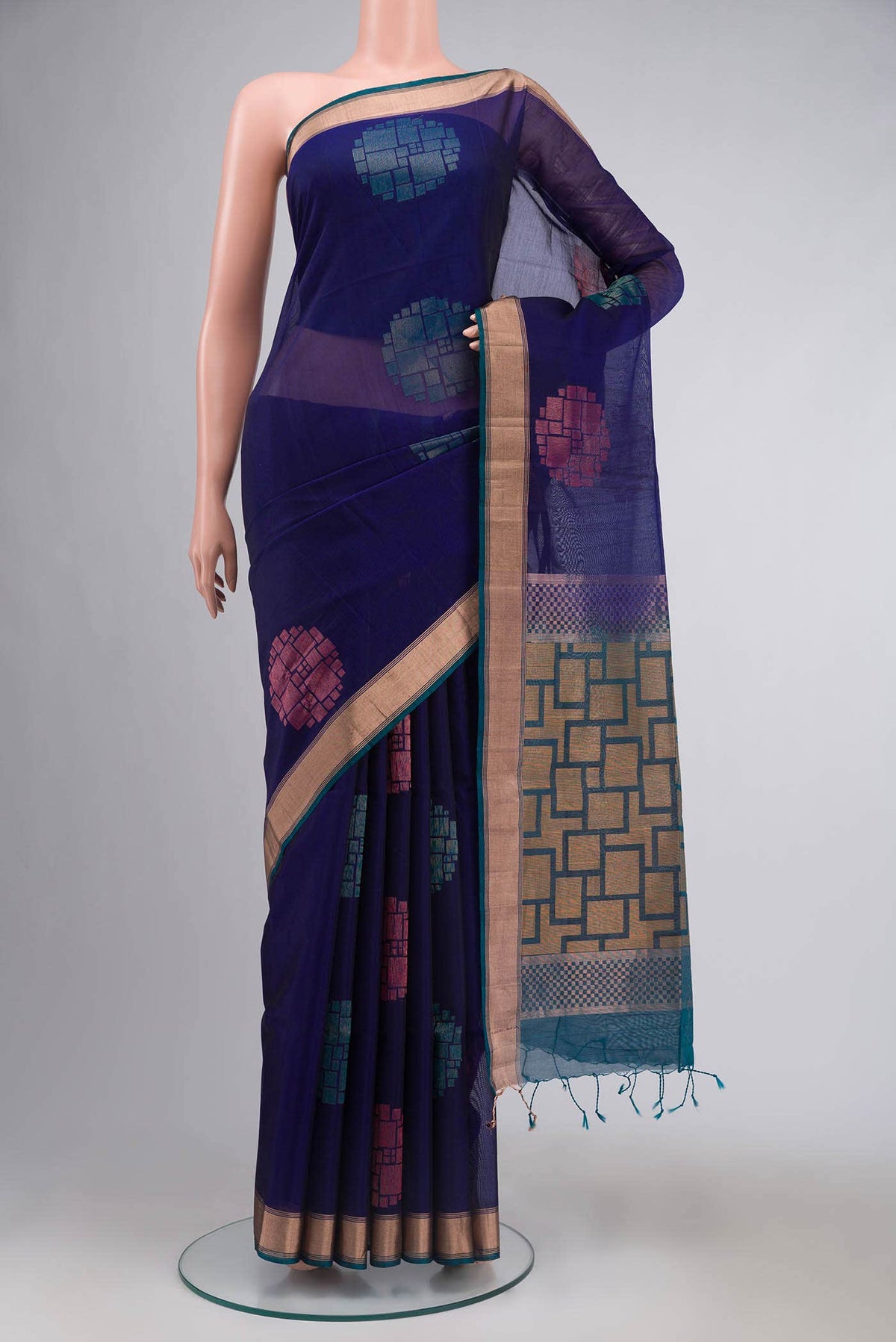 Navy Blue Silk Cotton Saree